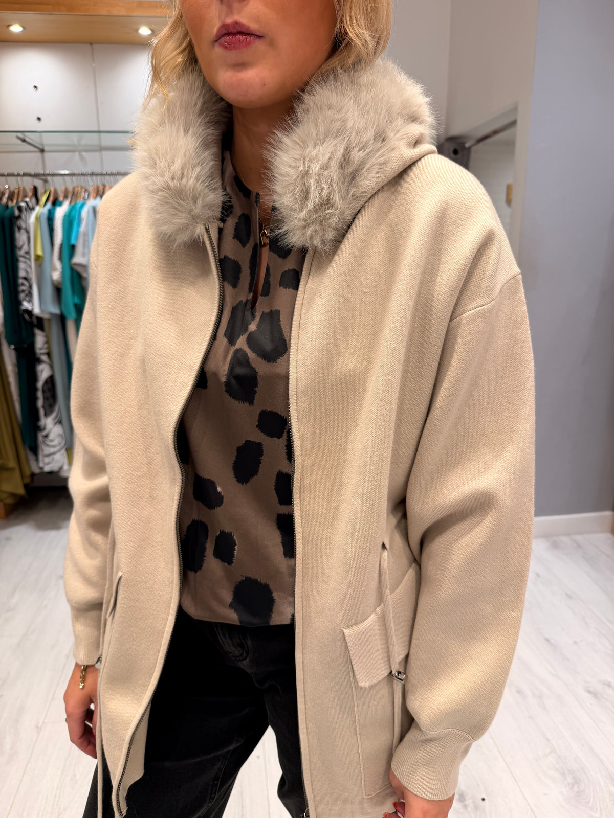 K Design Faux Fur Collar Jacket