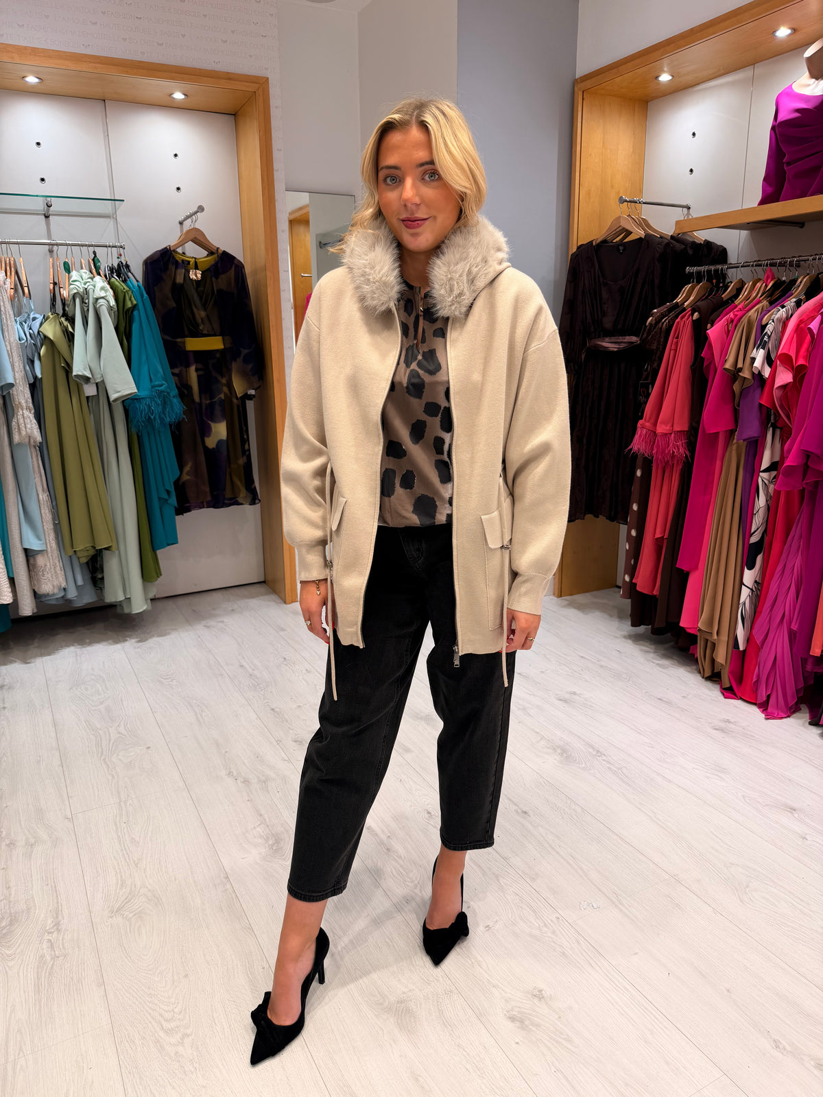 K Design Faux Fur Collar Jacket