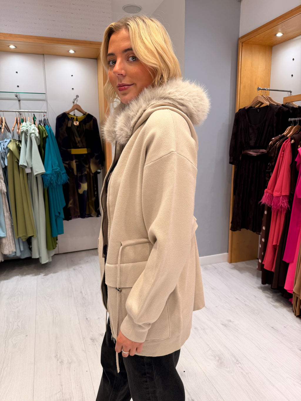 K Design Faux Fur Collar Jacket