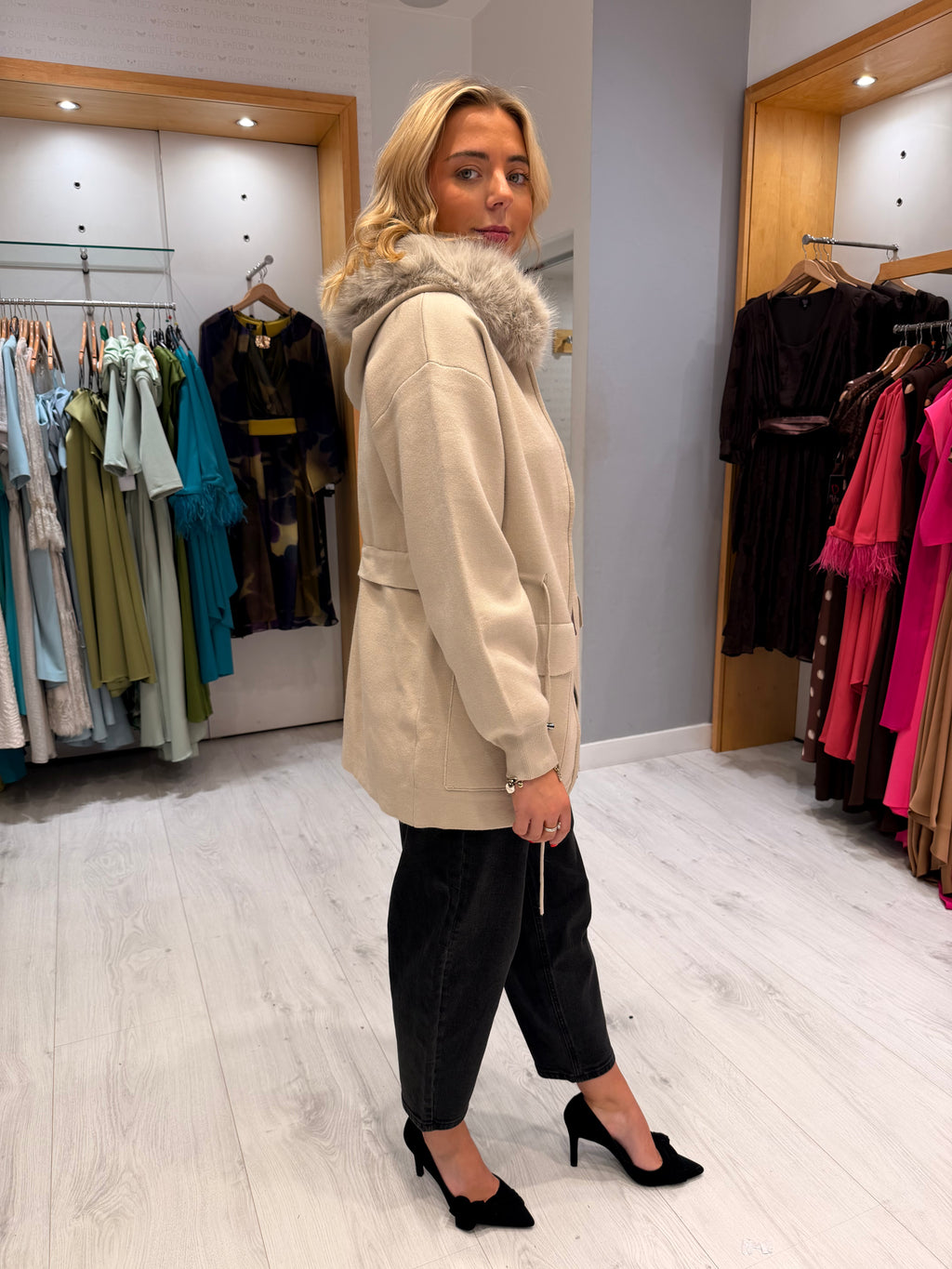 K Design Faux Fur Collar Jacket