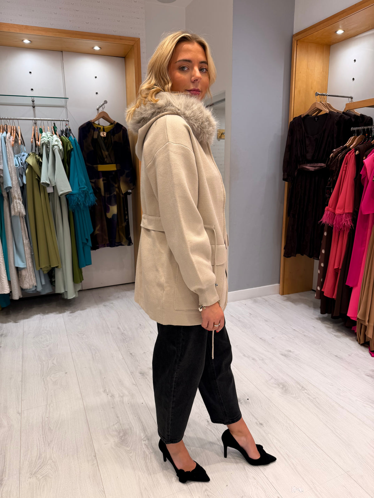 K Design Faux Fur Collar Jacket