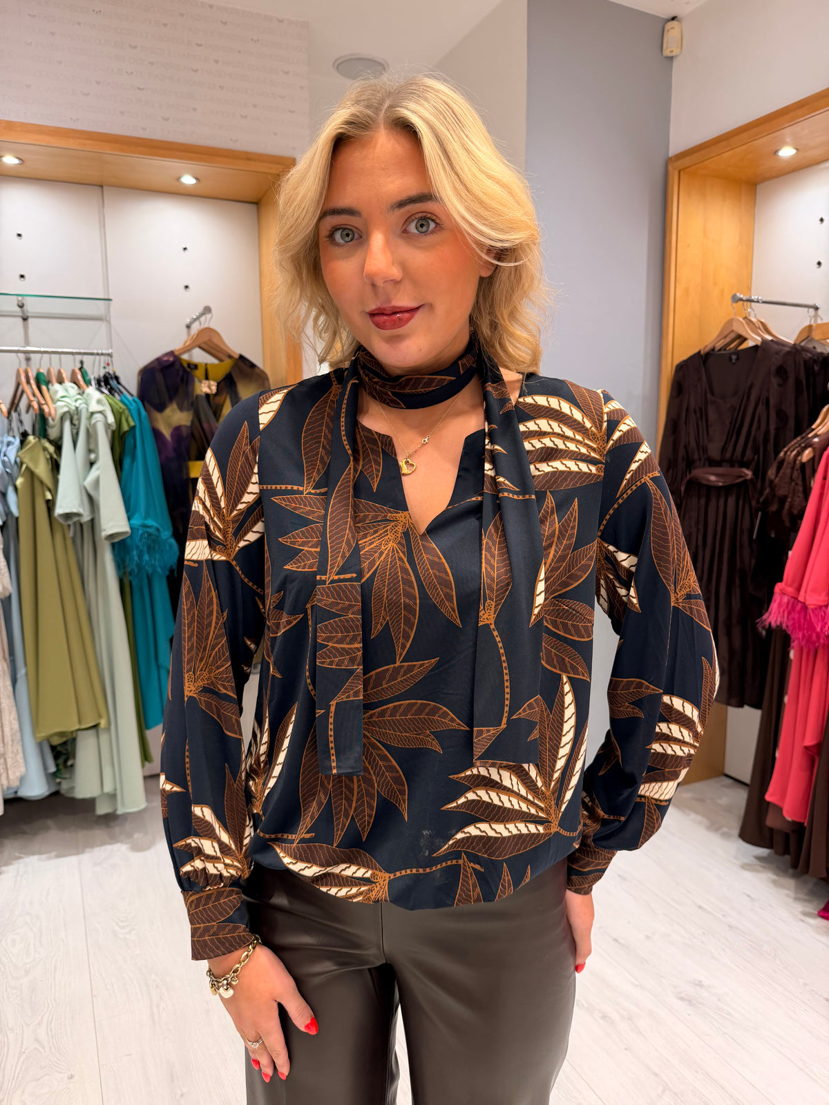 K Design Leaf Print Blouse