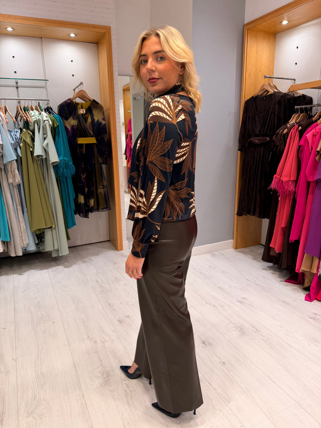 K Design Leaf Print Blouse