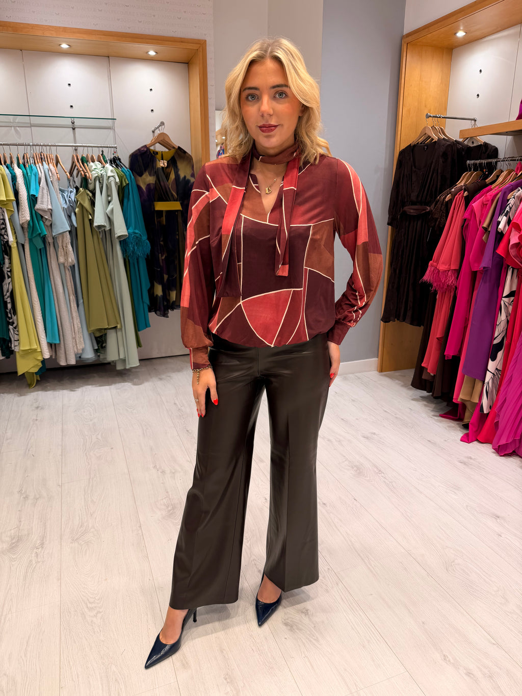 K Design Burgundy Abstract Print Blouse