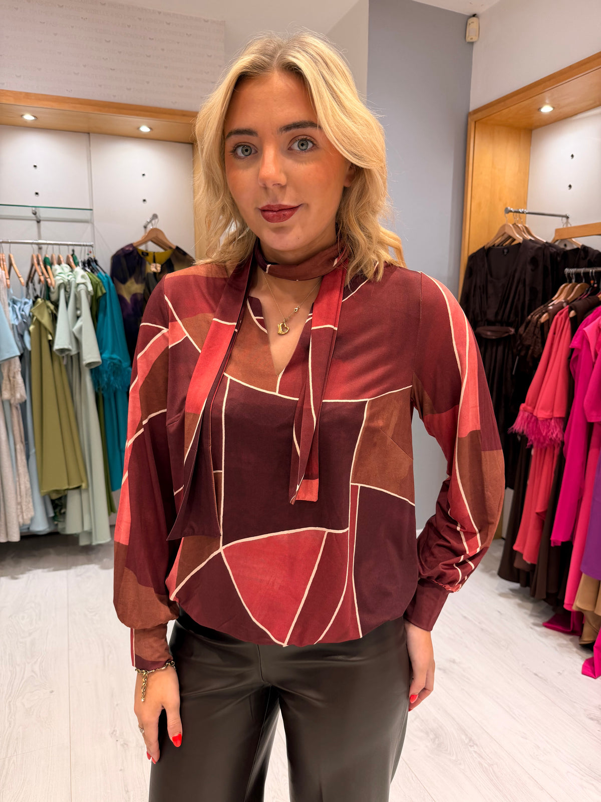 K Design Burgundy Abstract Print Blouse