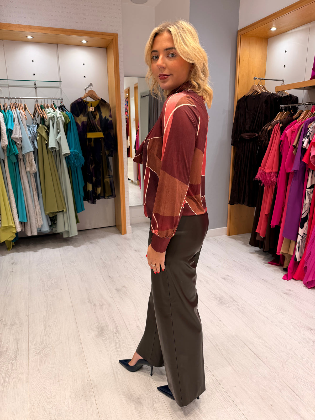 K Design Burgundy Abstract Print Blouse