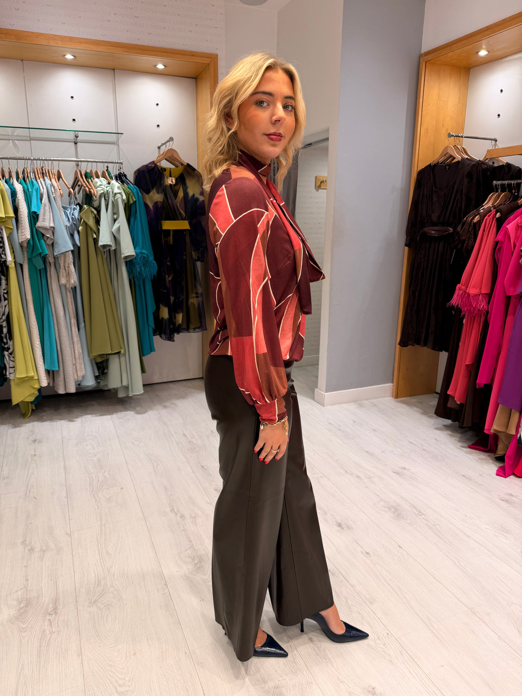 K Design Burgundy Abstract Print Blouse