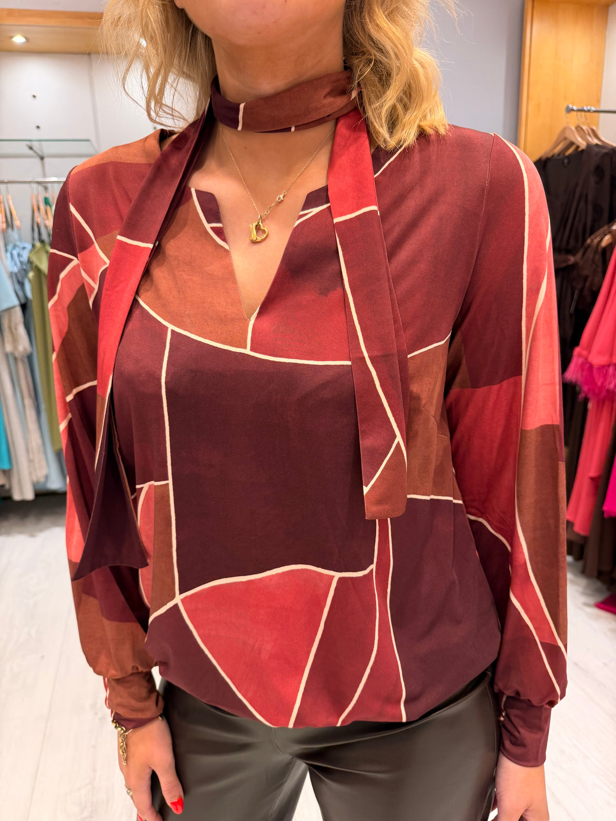 K Design Burgundy Abstract Print Blouse