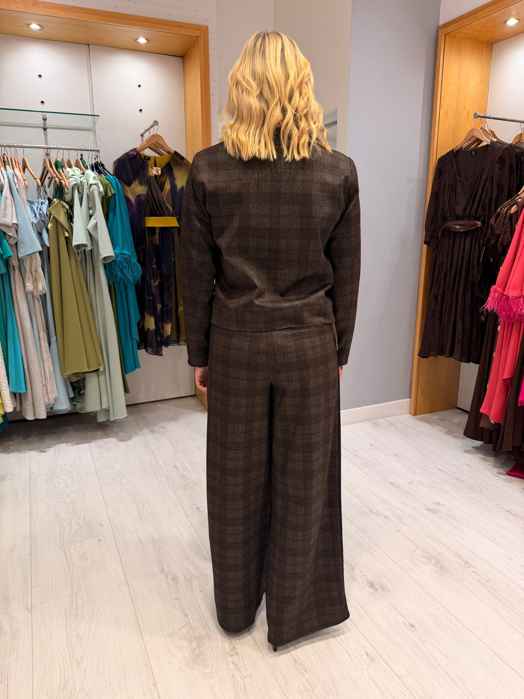 K Design Checked Wide-Leg Trousers