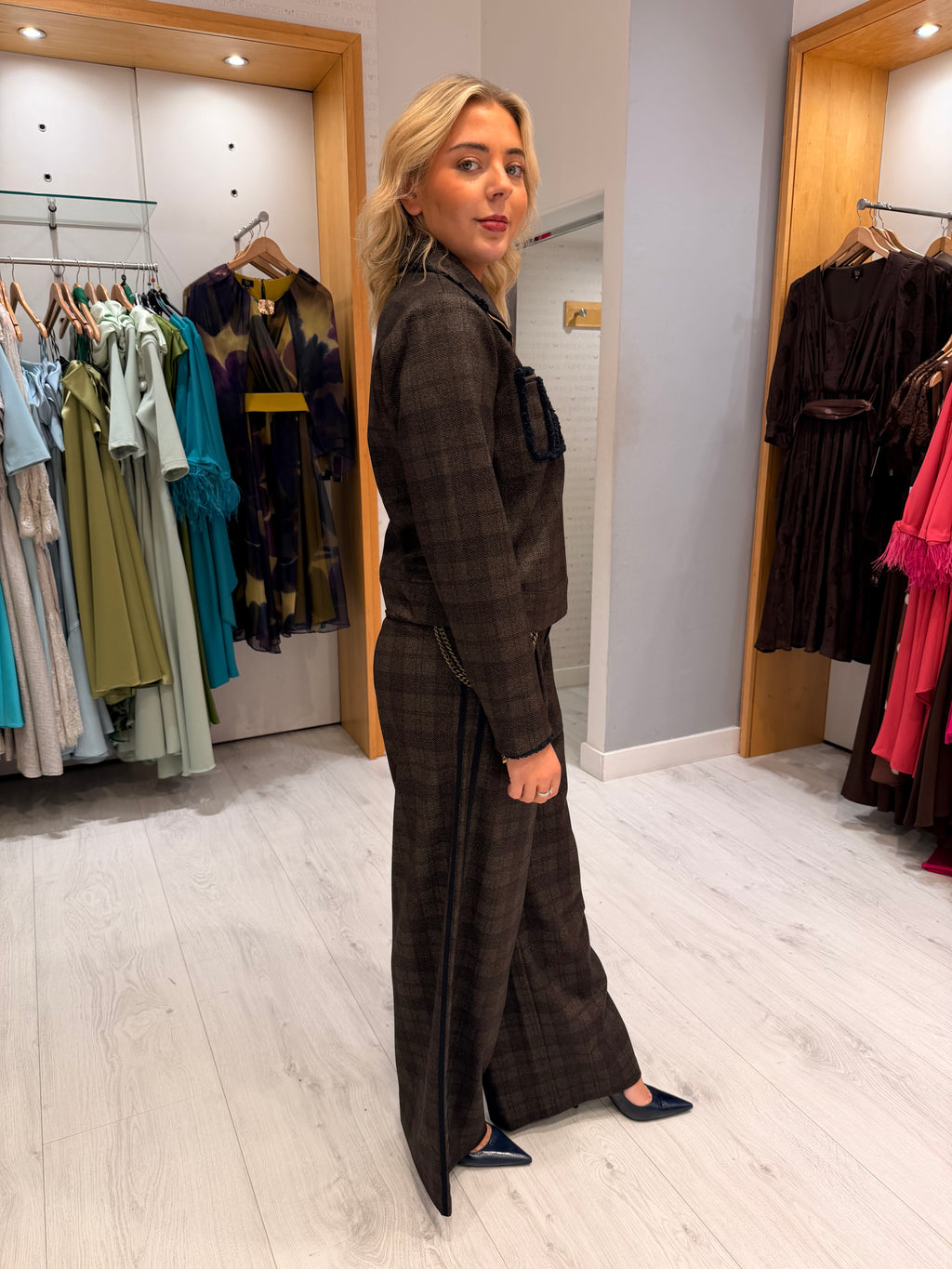 K Design Checked Wide-Leg Trousers