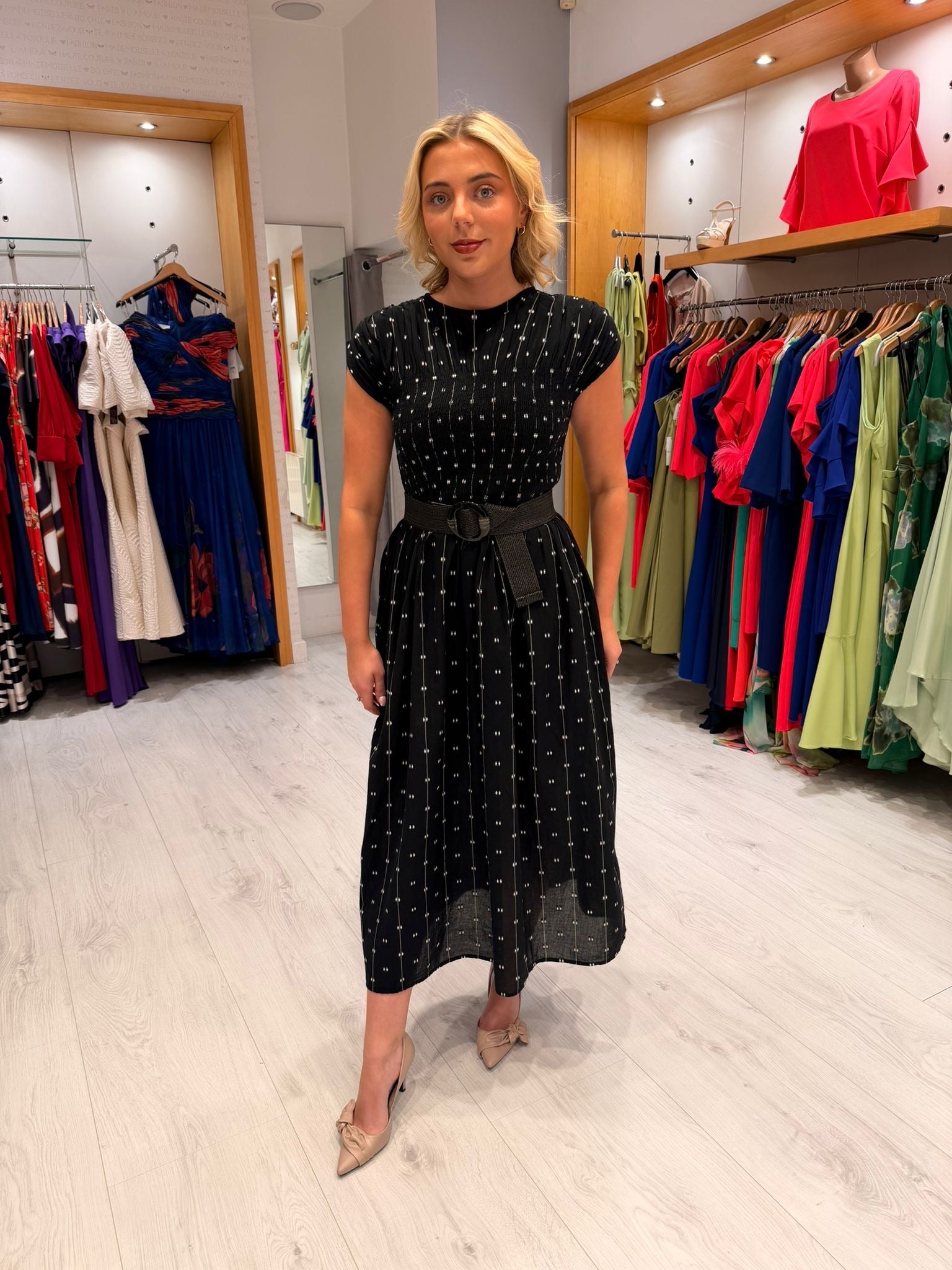 Soaked Polka Dot Ruched Dress