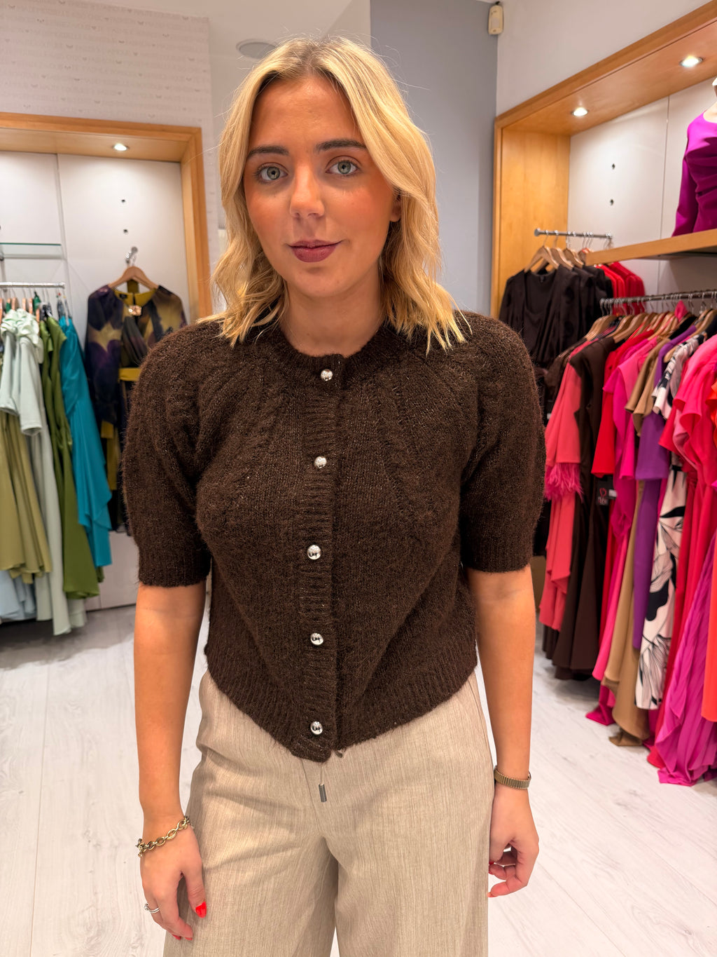 Kaffe  Chocolate Brown Button-Front Cardigan