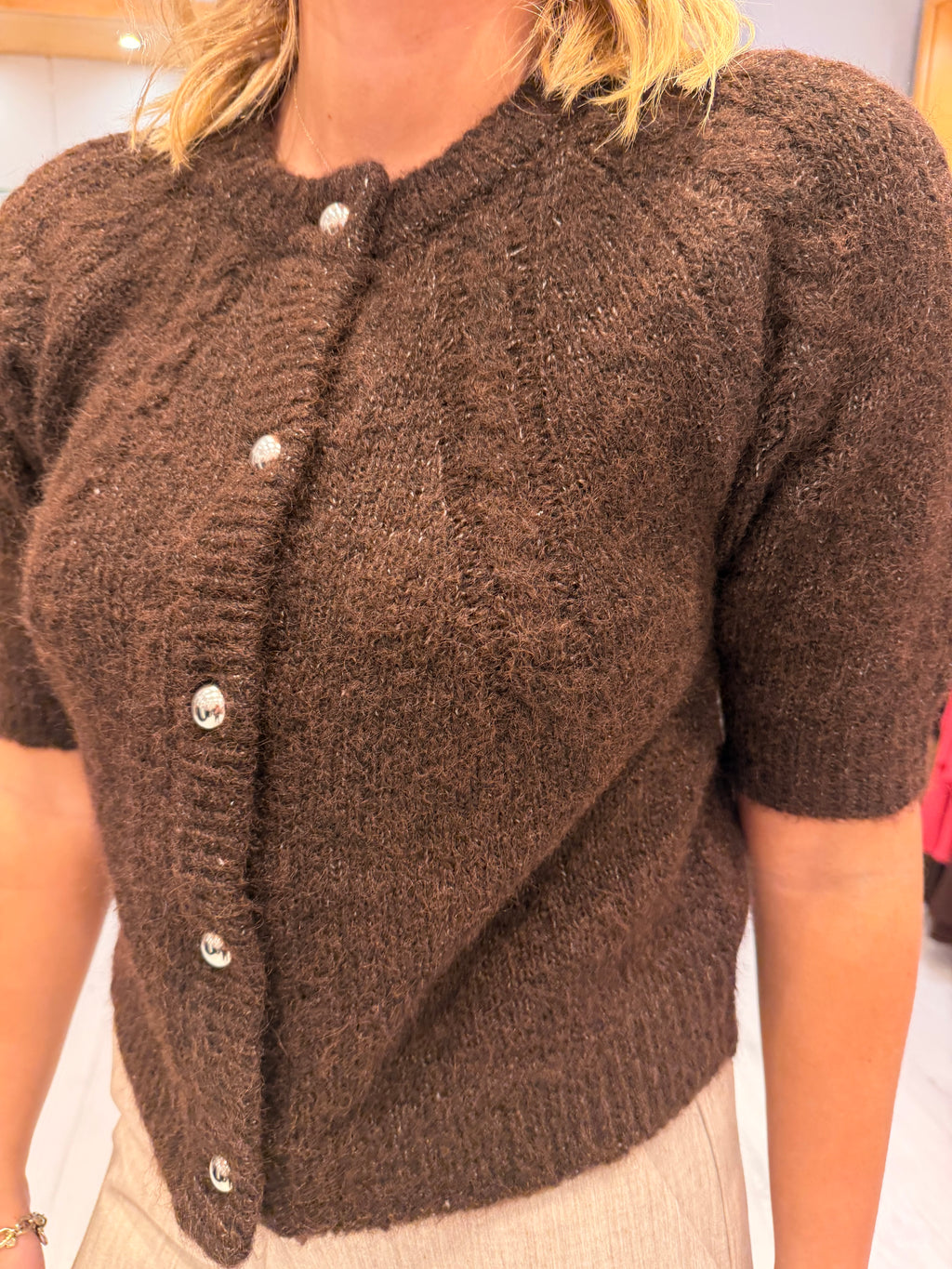 Kaffe  Chocolate Brown Button-Front Cardigan