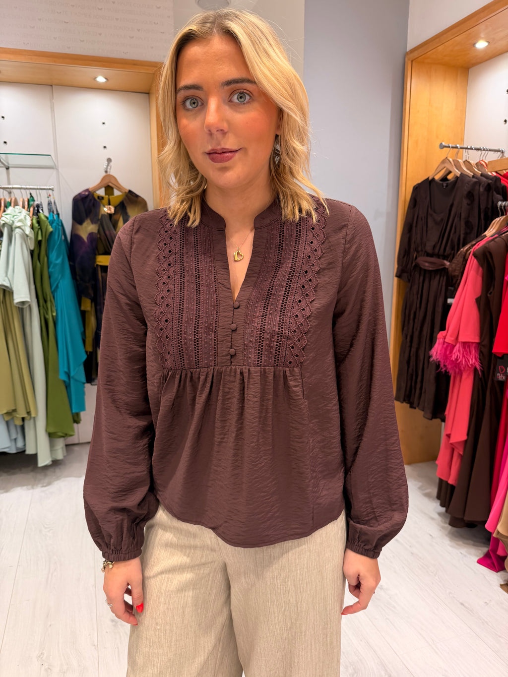 Kaffe Burgundy Lace-Detail Blouse