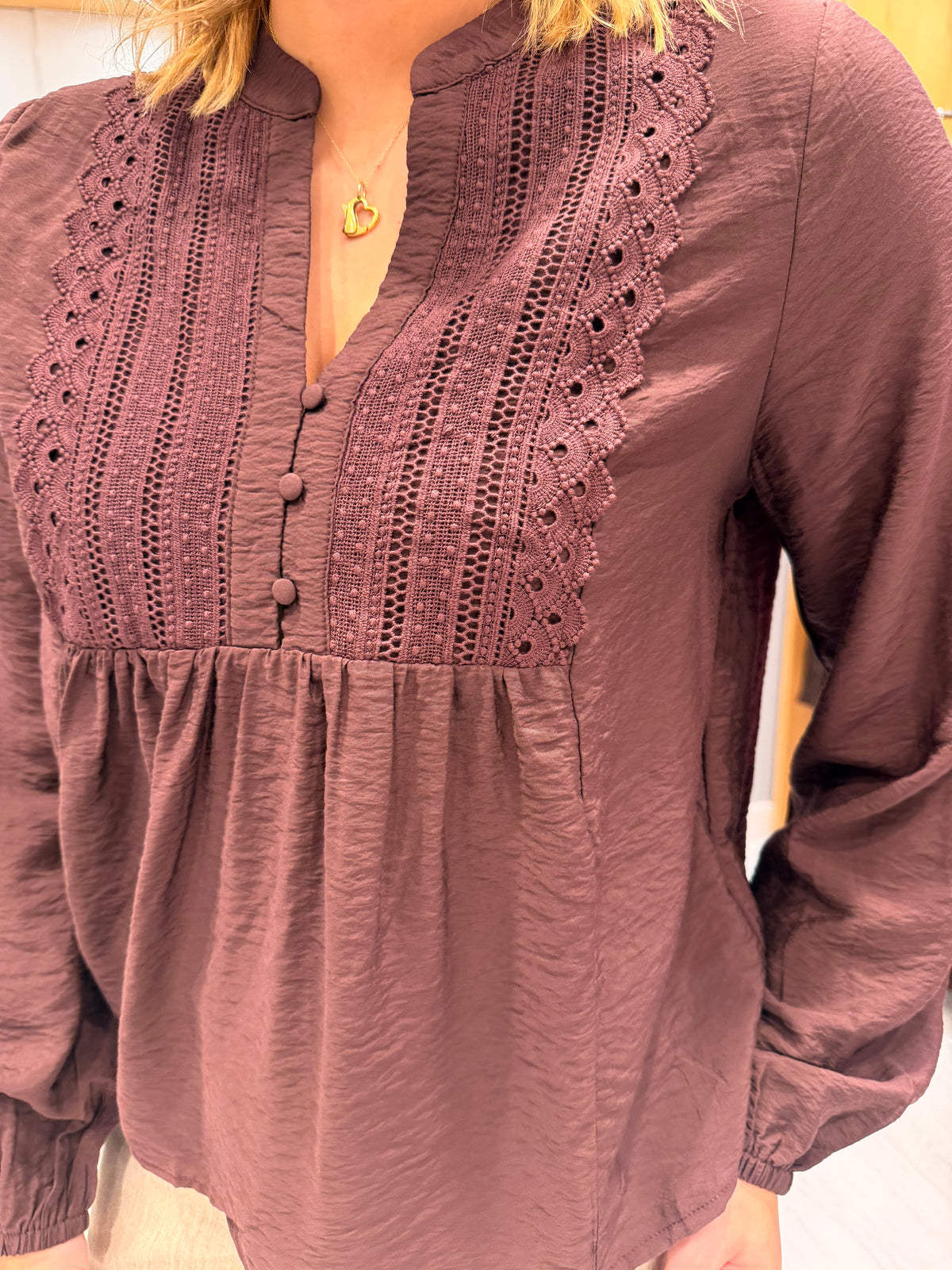 Kaffe Burgundy Lace-Detail Blouse