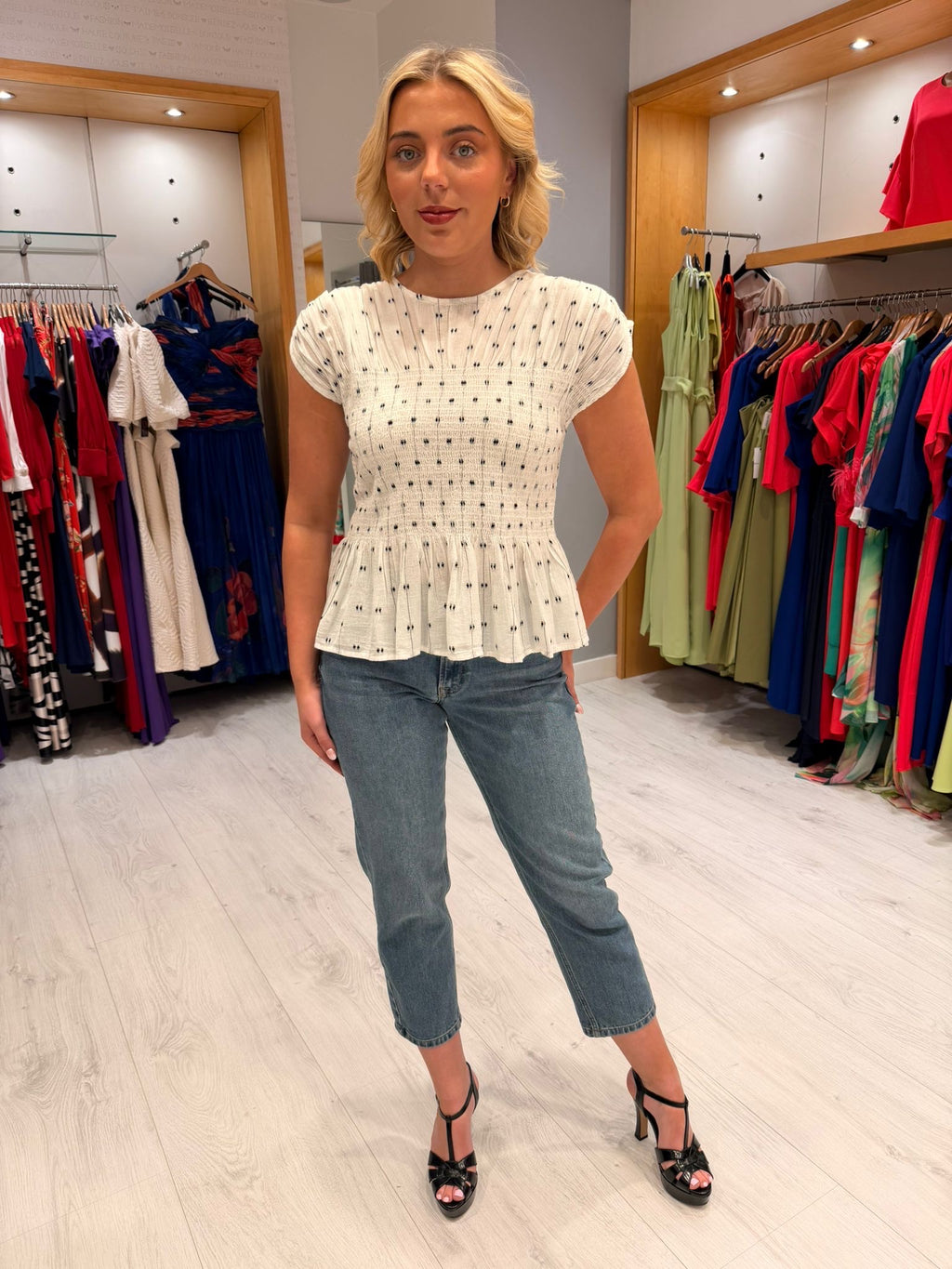 Soaked Polka Dot Ruched Top