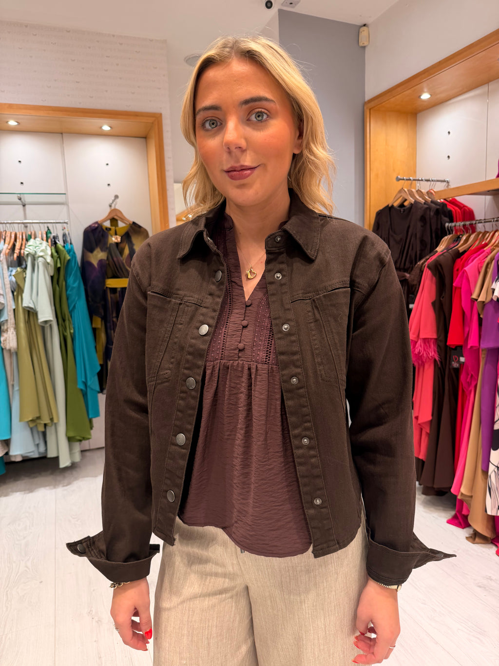 Kaffe Brown Denim-Style Jacket