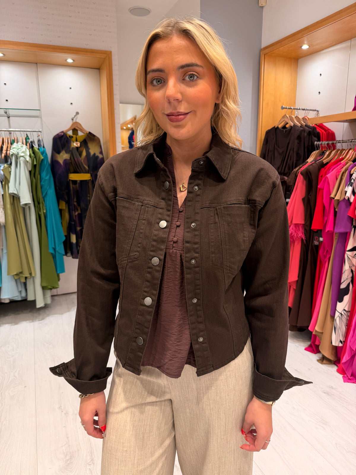 Kaffe Brown Denim-Style Jacket