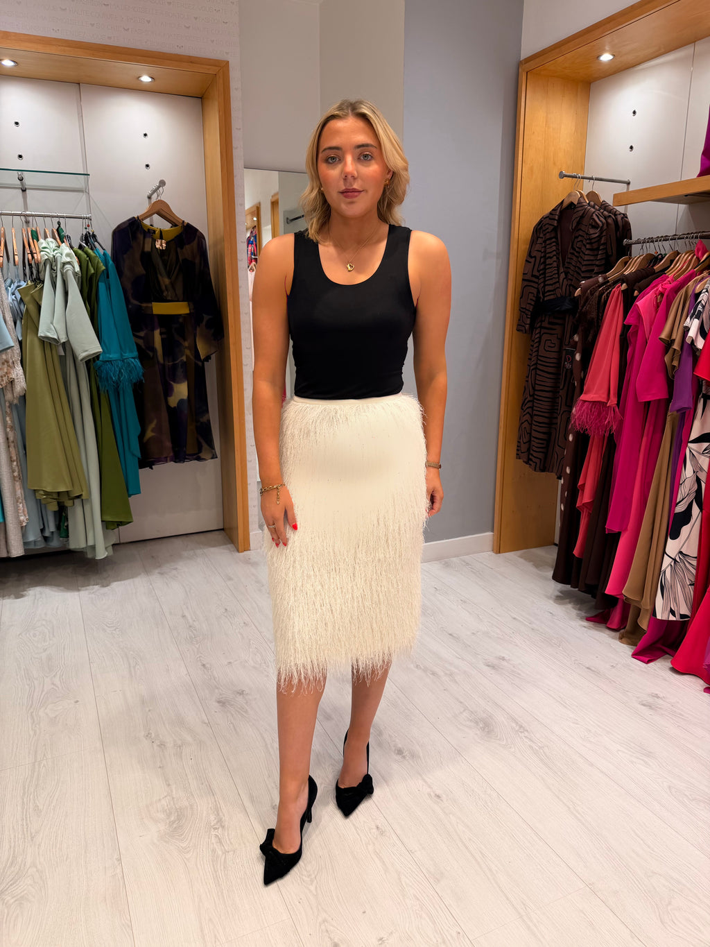 Soaked Cream Faux Fur Midi Skirt