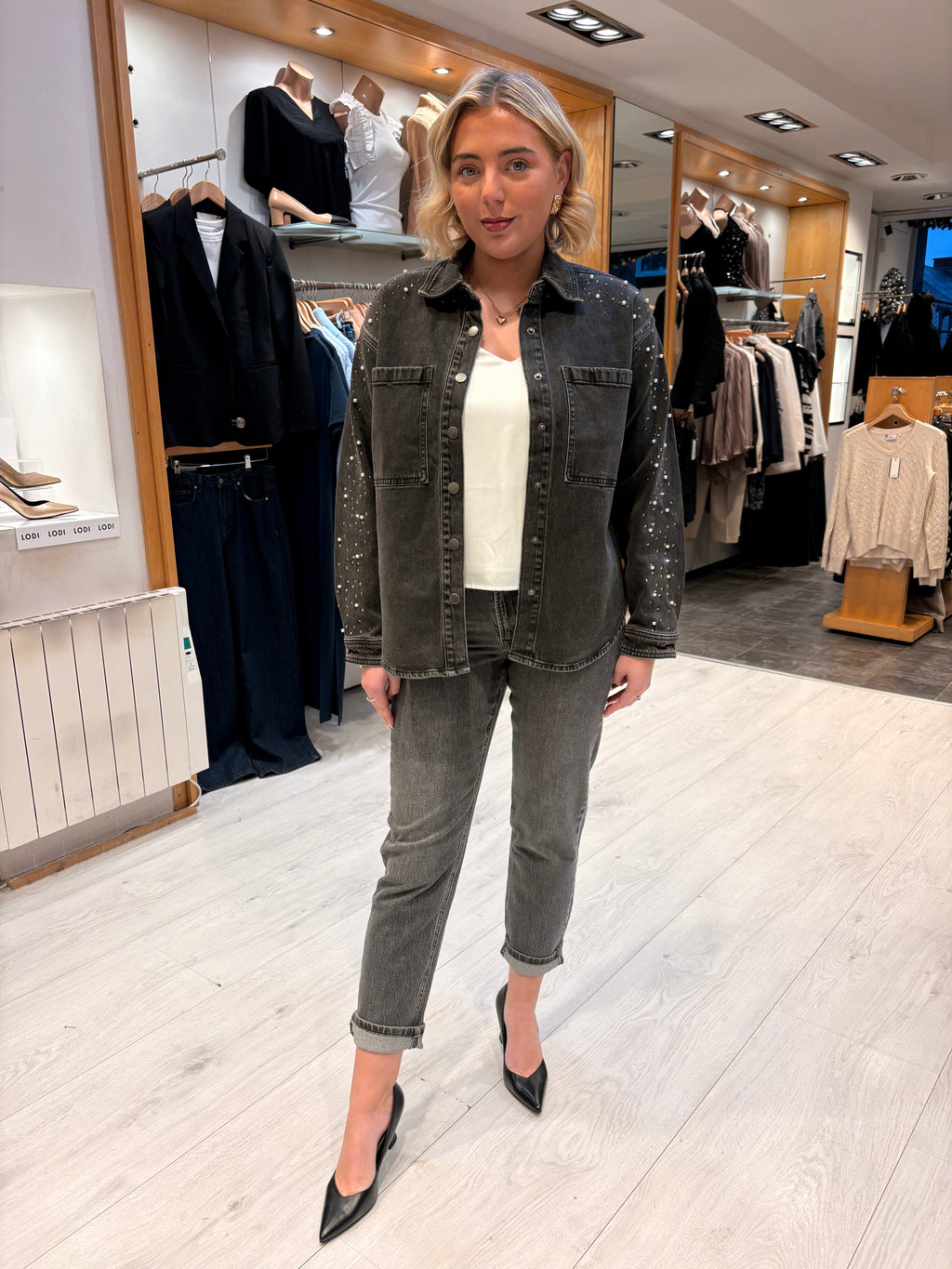 Kaffe Vintage Grey Embellished Denim Jacket