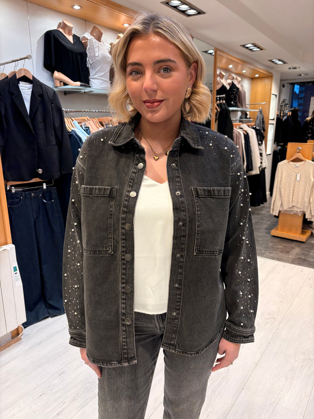 Kaffe Vintage Grey Embellished Denim Jacket