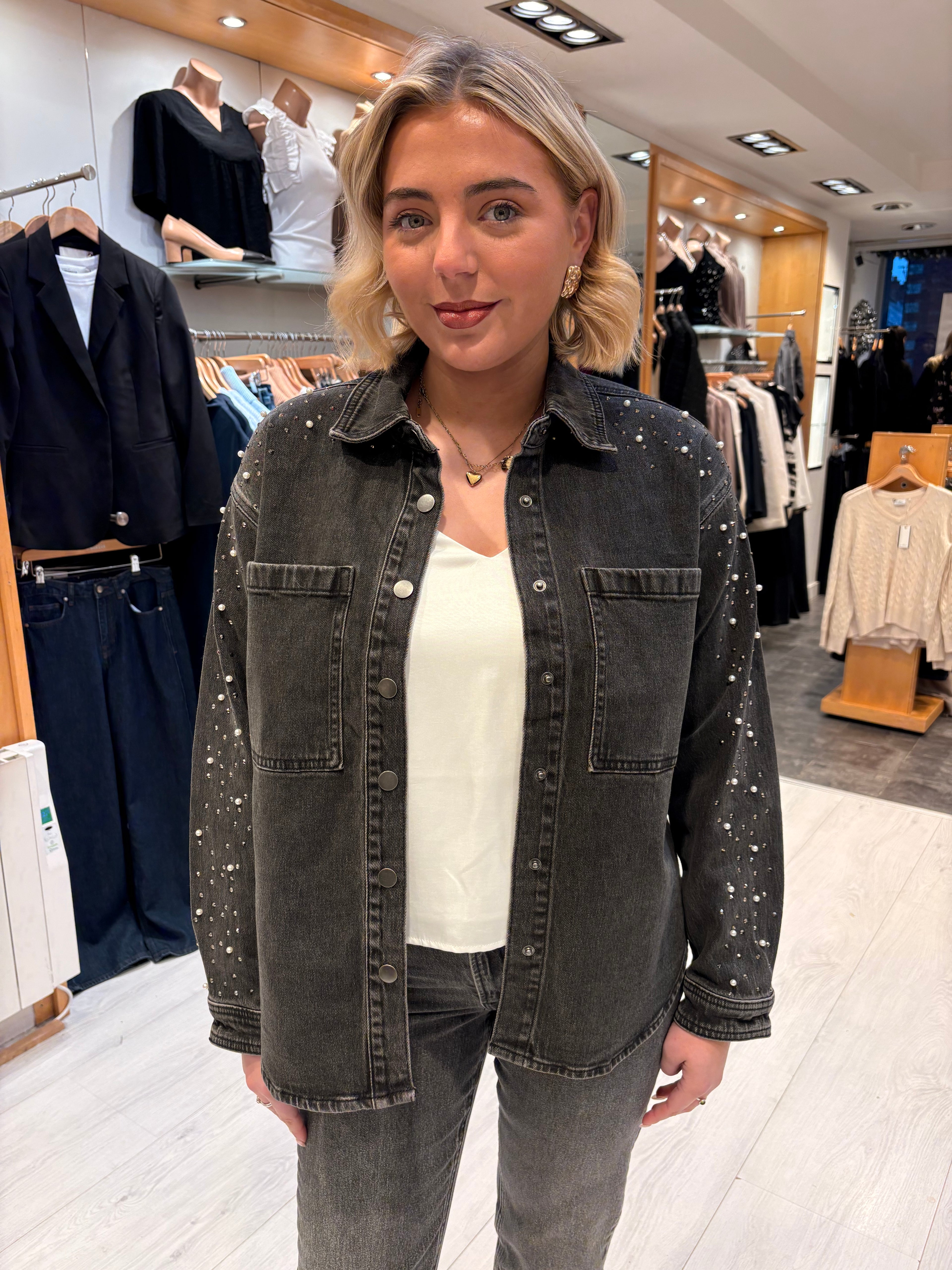 Kaffe Vintage Grey Embellished Denim Jacket