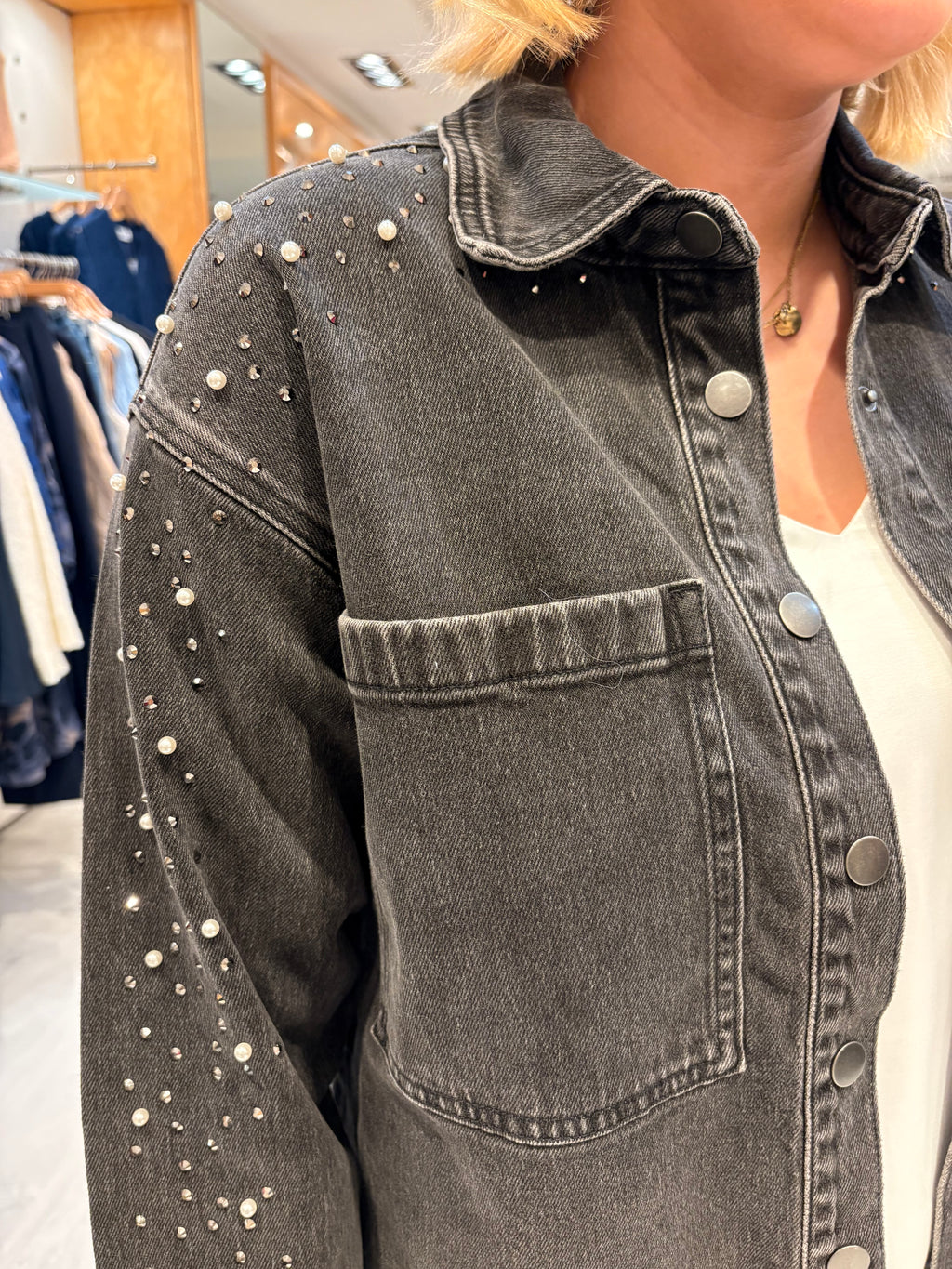 Kaffe Vintage Grey Embellished Denim Jacket