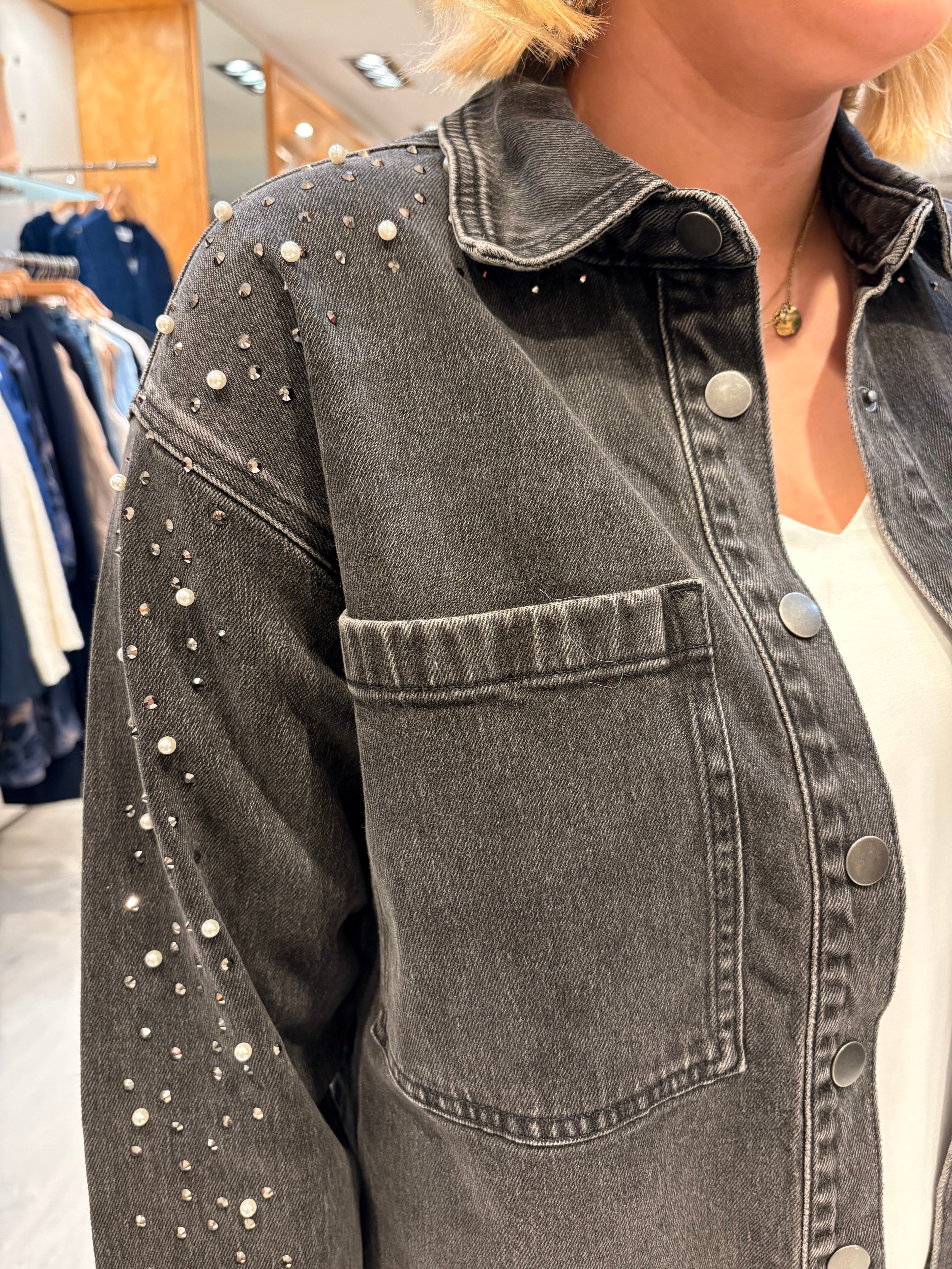 Kaffe Vintage Grey Embellished Denim Jacket