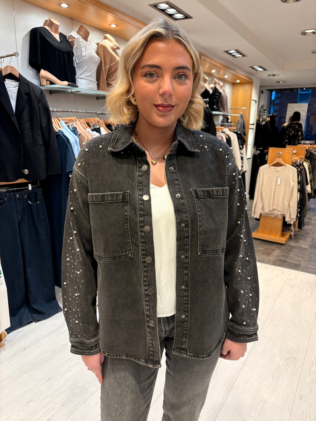 Kaffe Vintage Grey Embellished Denim Jacket