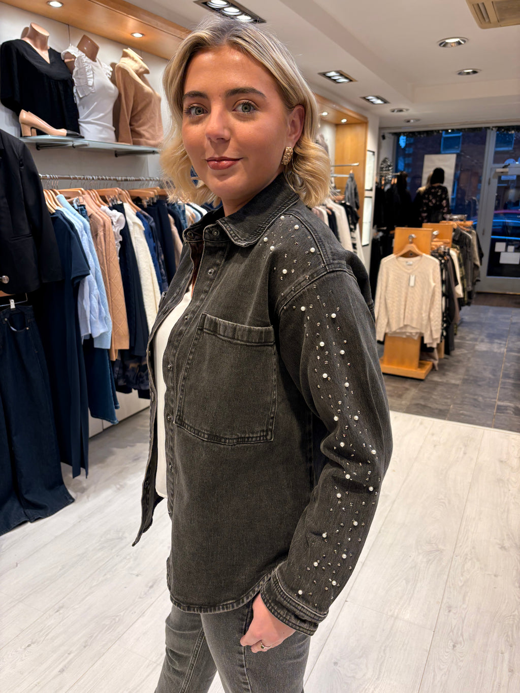 Kaffe Vintage Grey Embellished Denim Jacket