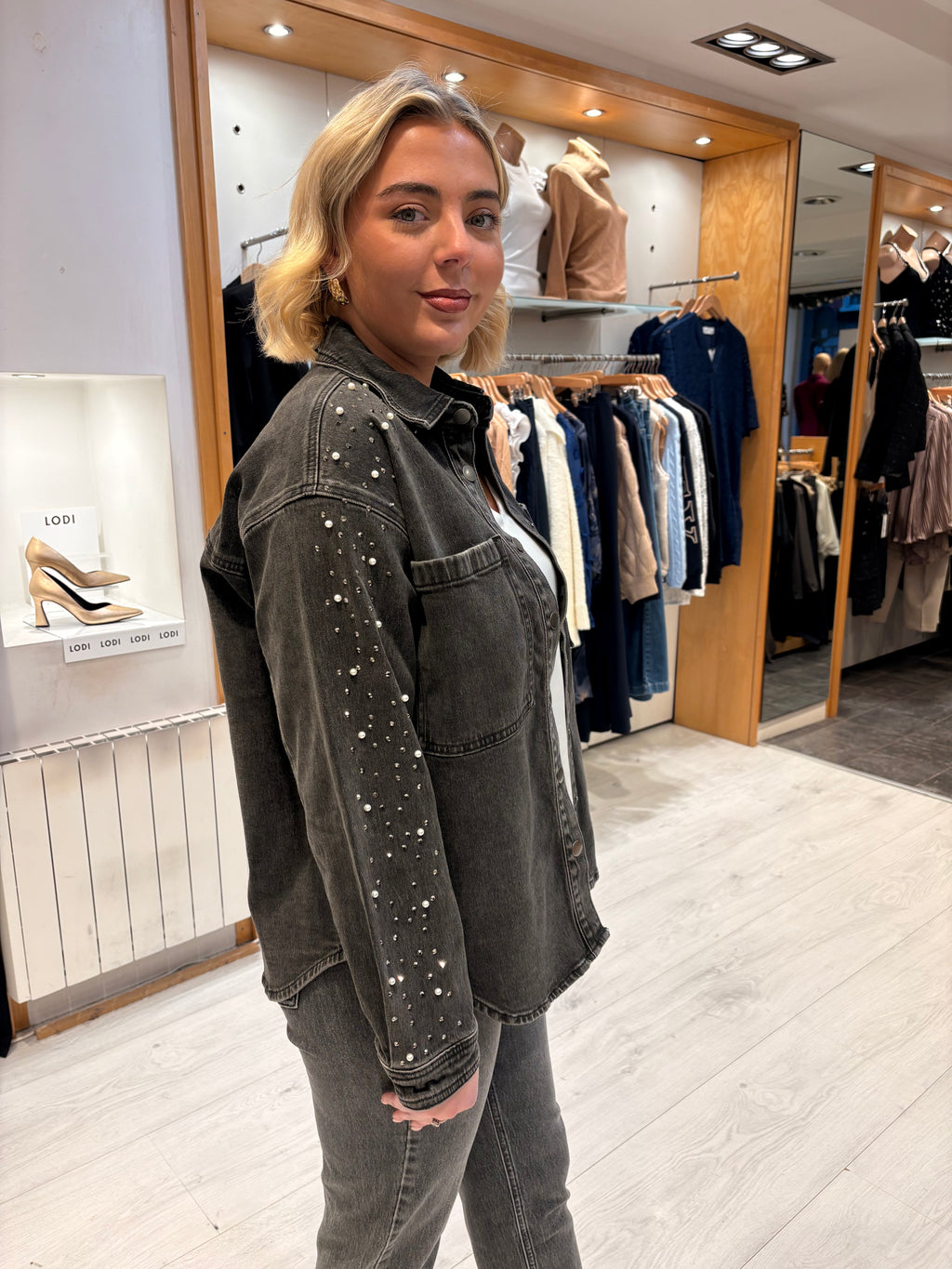 Kaffe Vintage Grey Embellished Denim Jacket