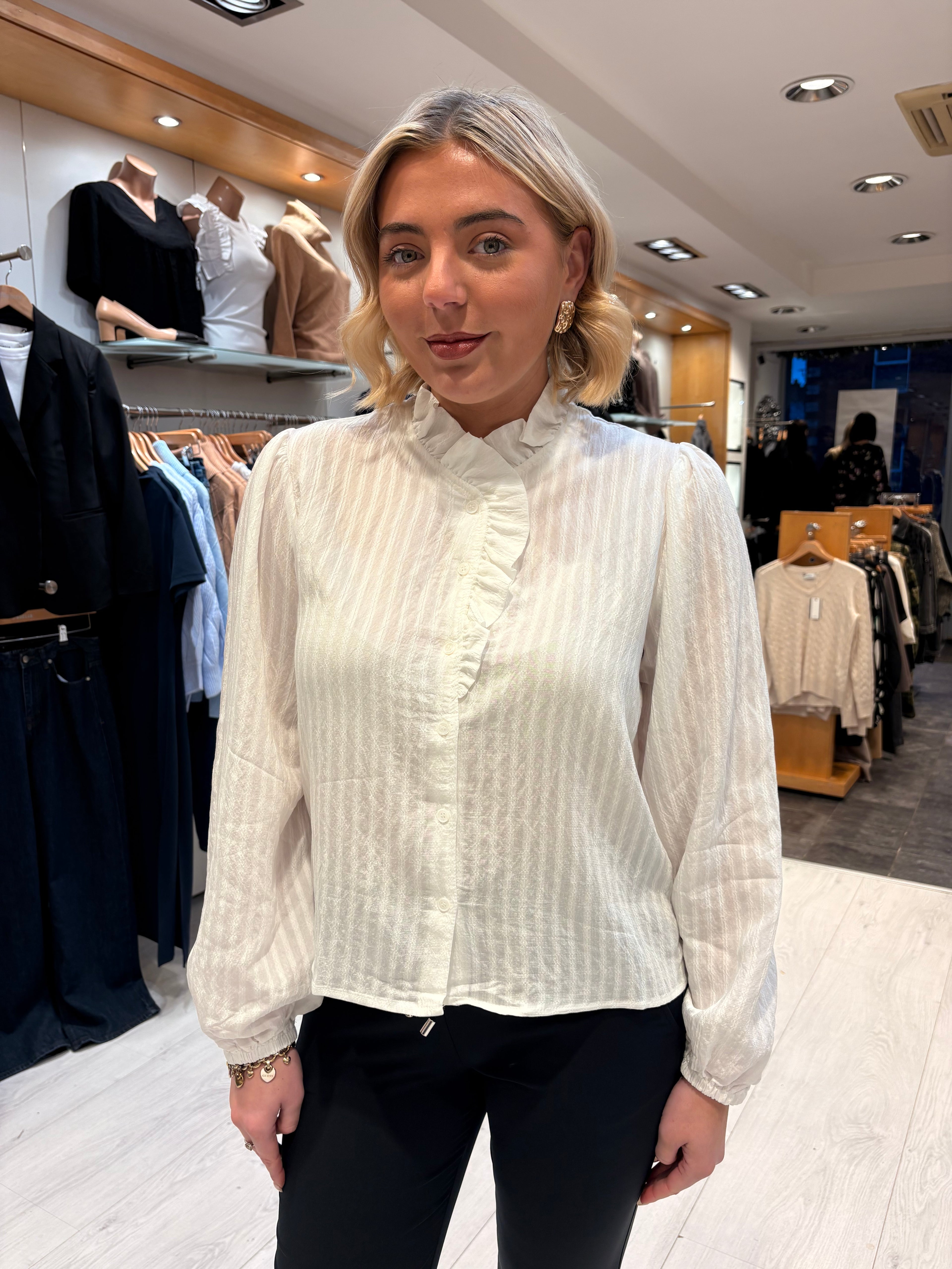 Kaffe White Shirt with Frill Collar