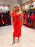 Moncho Heredia Orange Feather Ruffle Dress