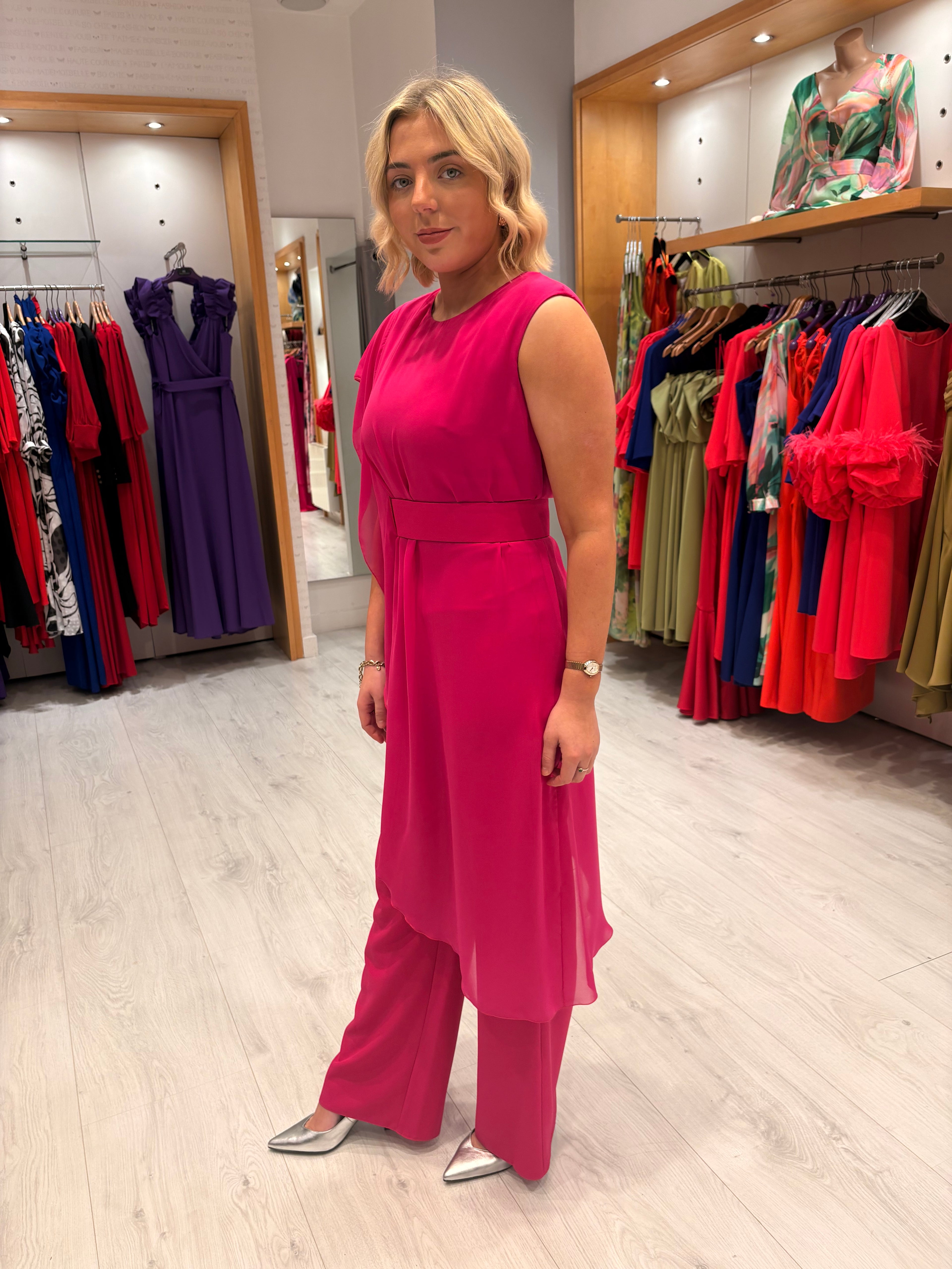 Moncho Heredia Fuchsia Drape Jumpsuit