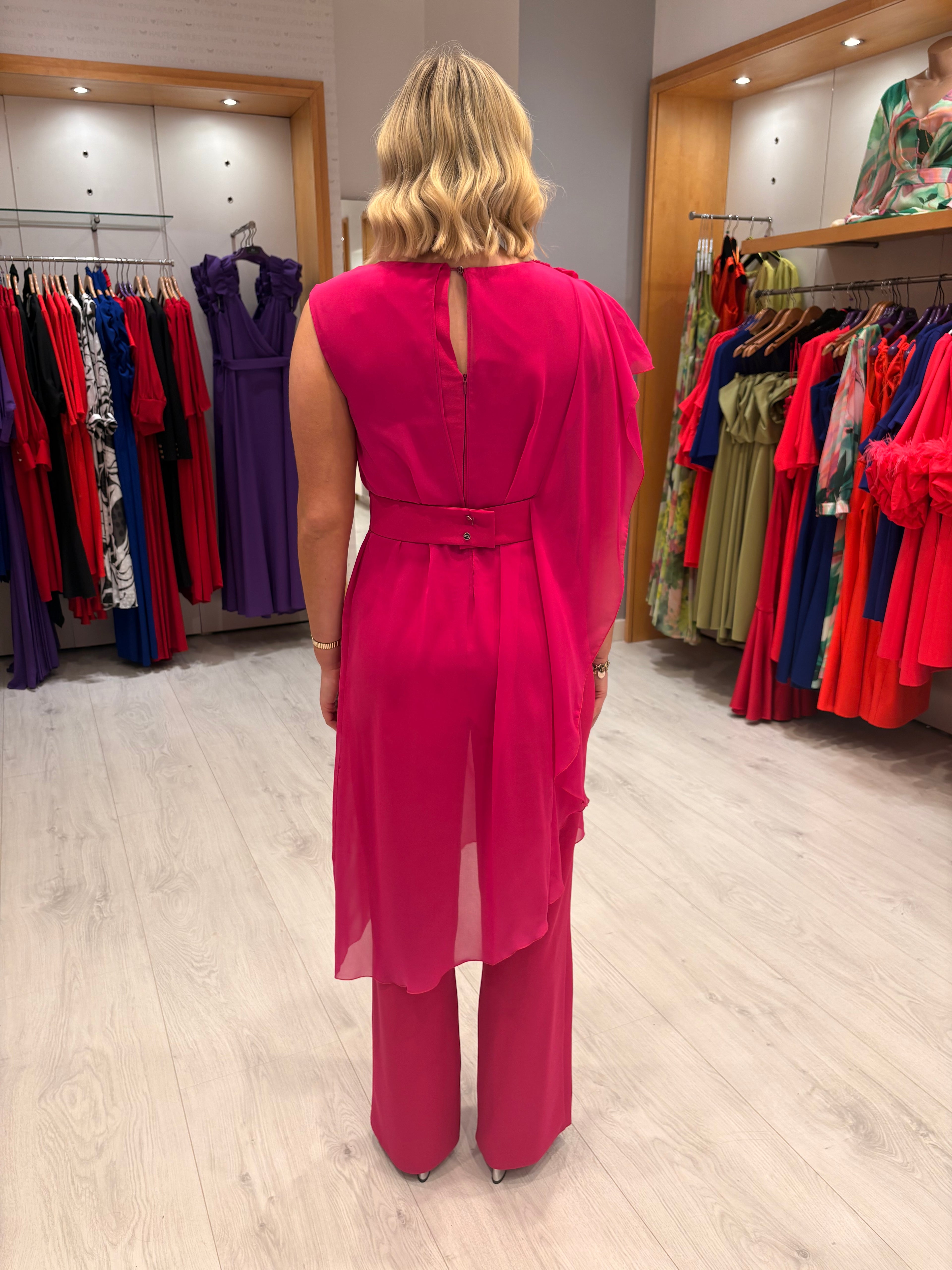 Moncho Heredia Fuchsia Drape Jumpsuit