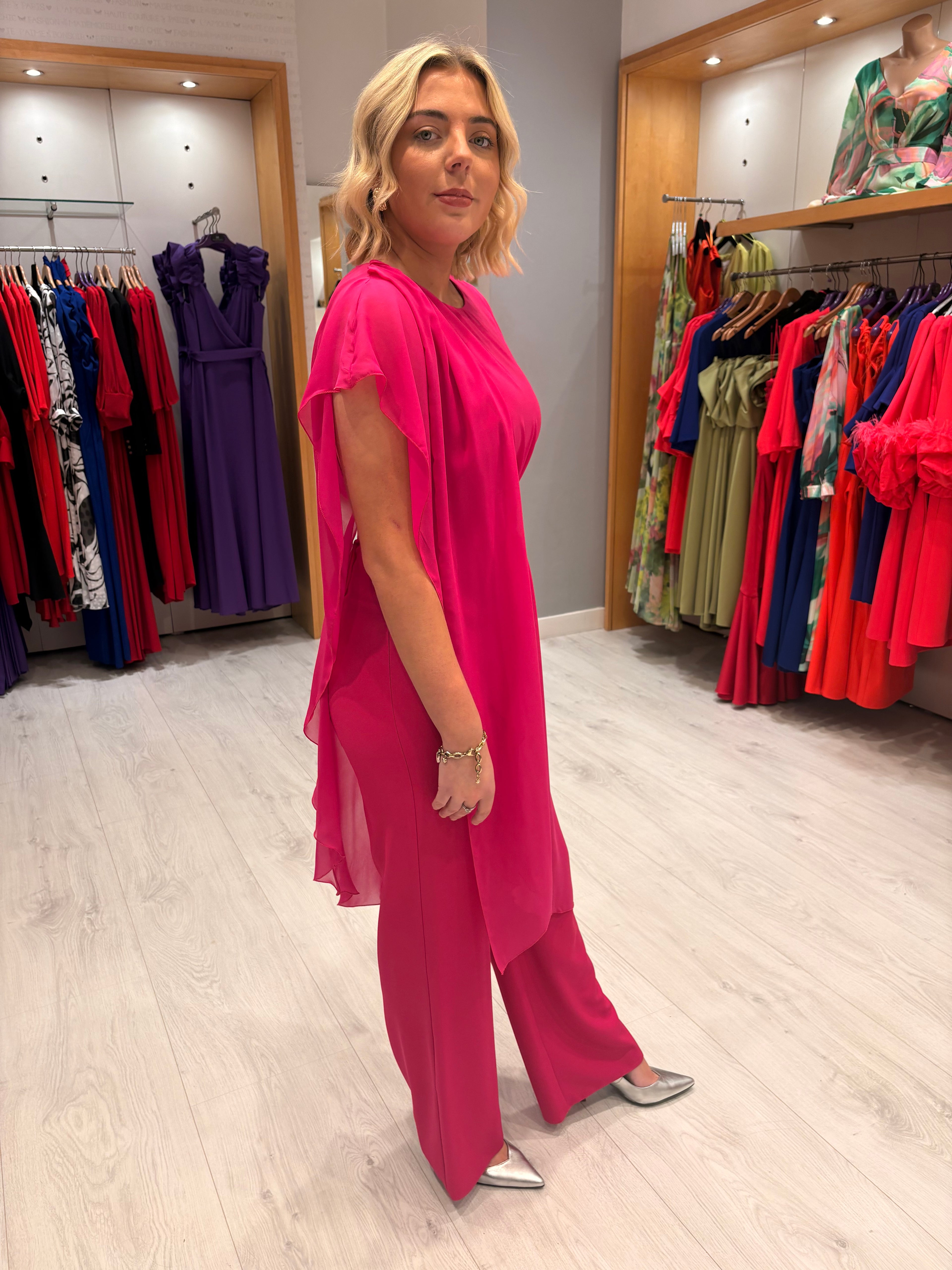 Moncho Heredia Fuchsia Drape Jumpsuit