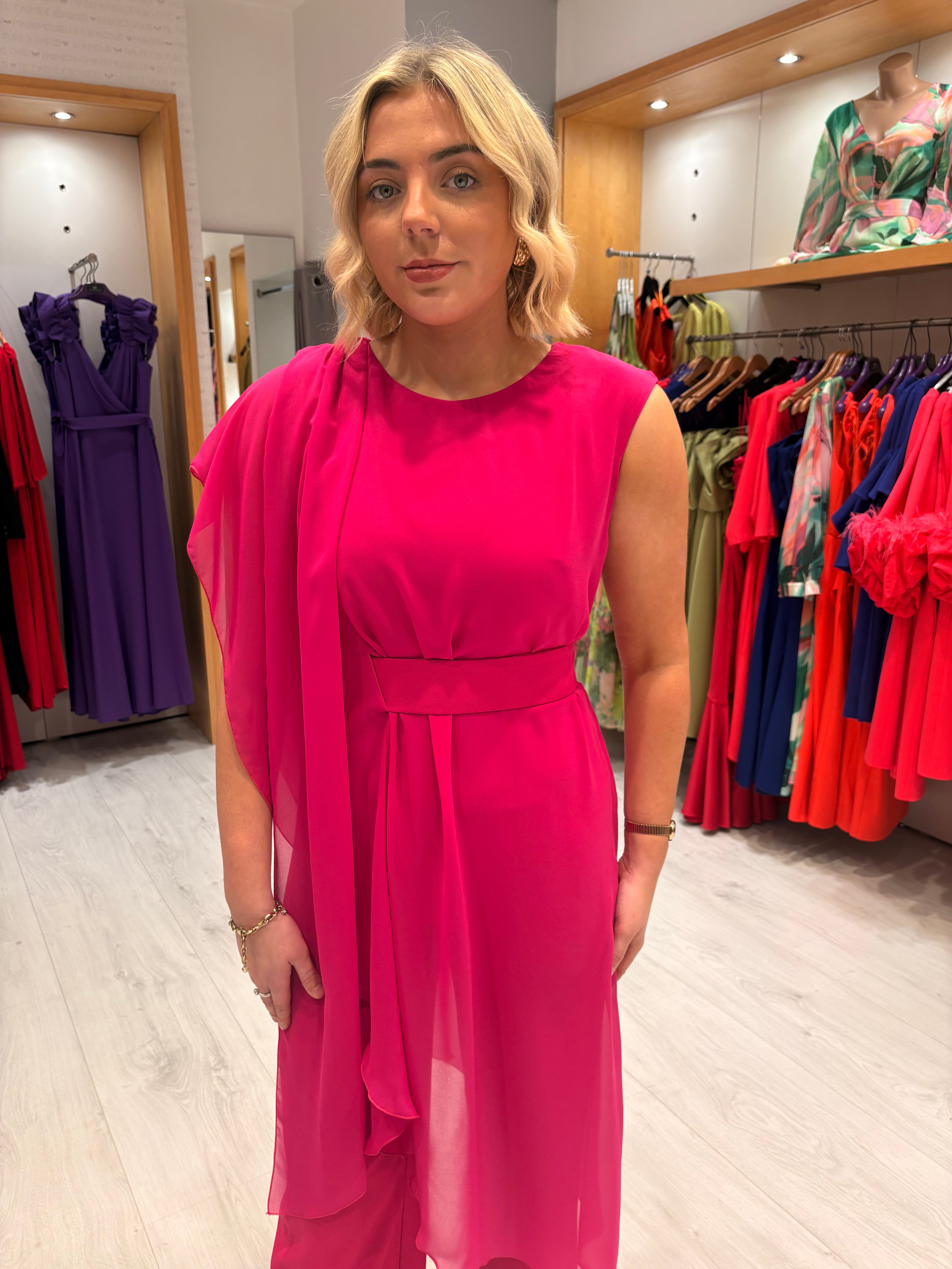 Moncho Heredia Fuchsia Drape Jumpsuit