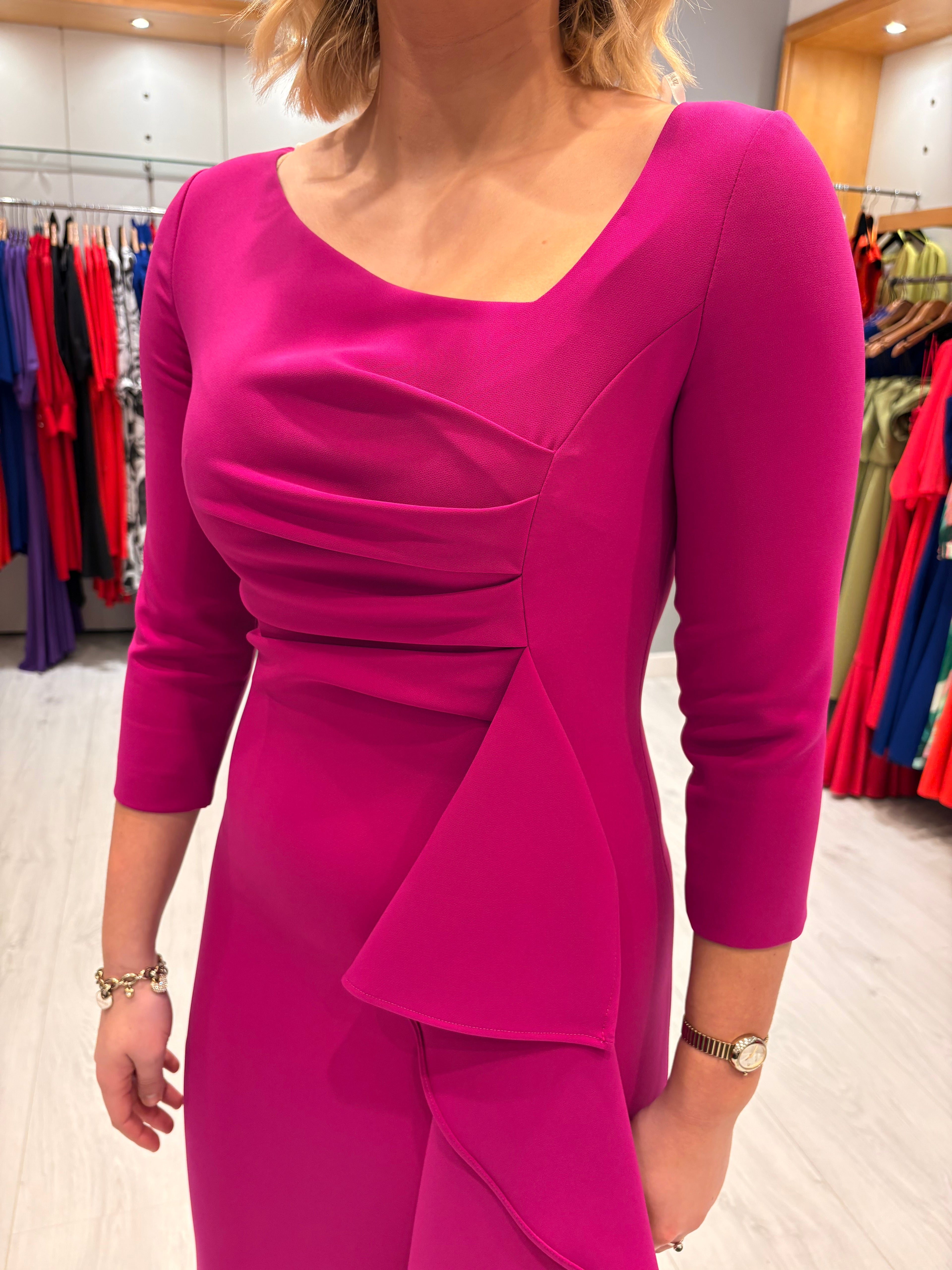 Carla Ruiz Fuchsia Ruffle Dress