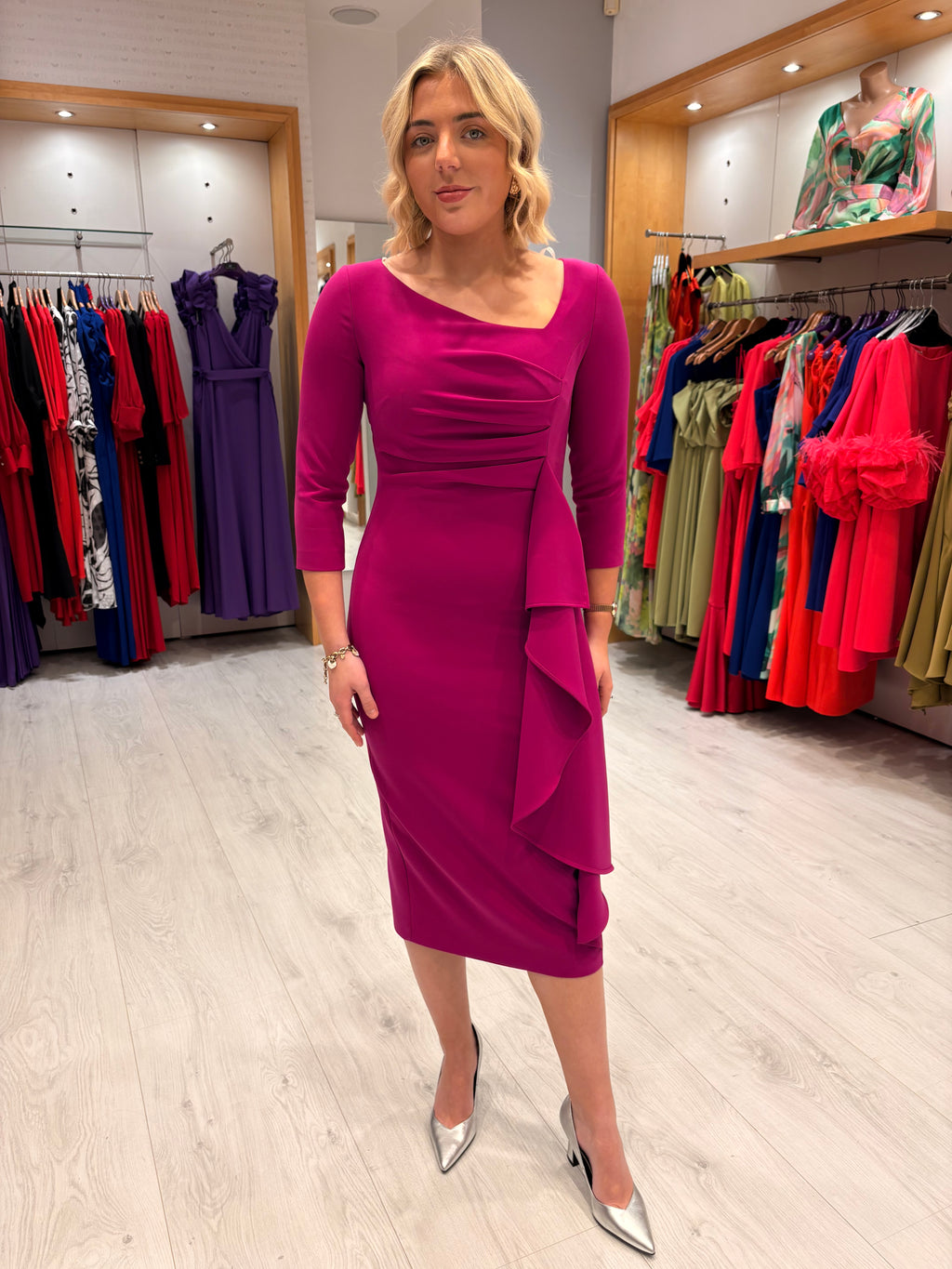 Carla Ruiz Fuchsia Ruffle Dress