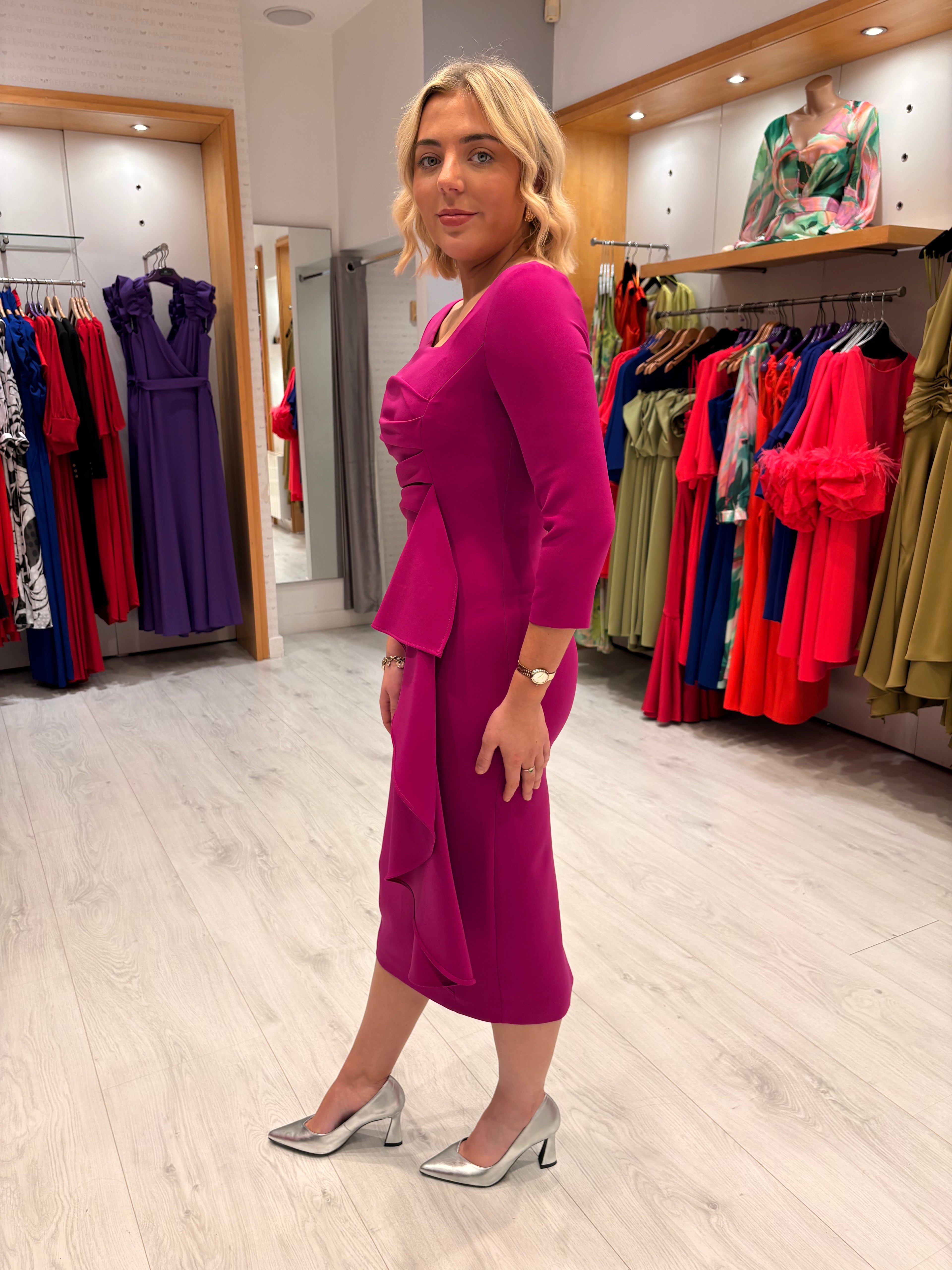 Carla Ruiz Fuchsia Ruffle Dress