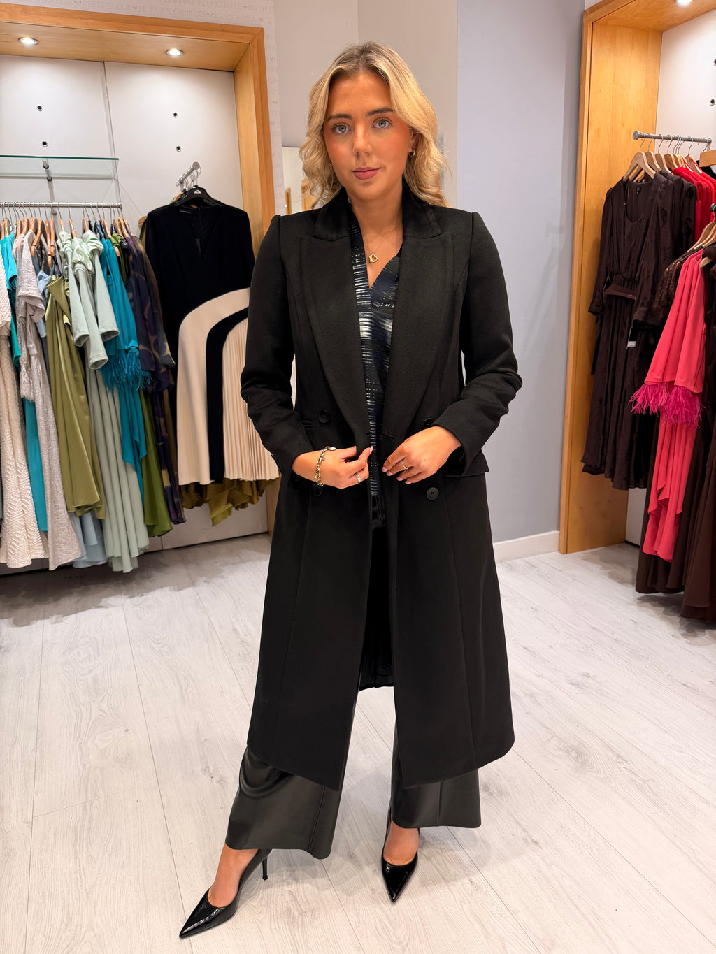 Arggido Black Double-Breasted Long Coat