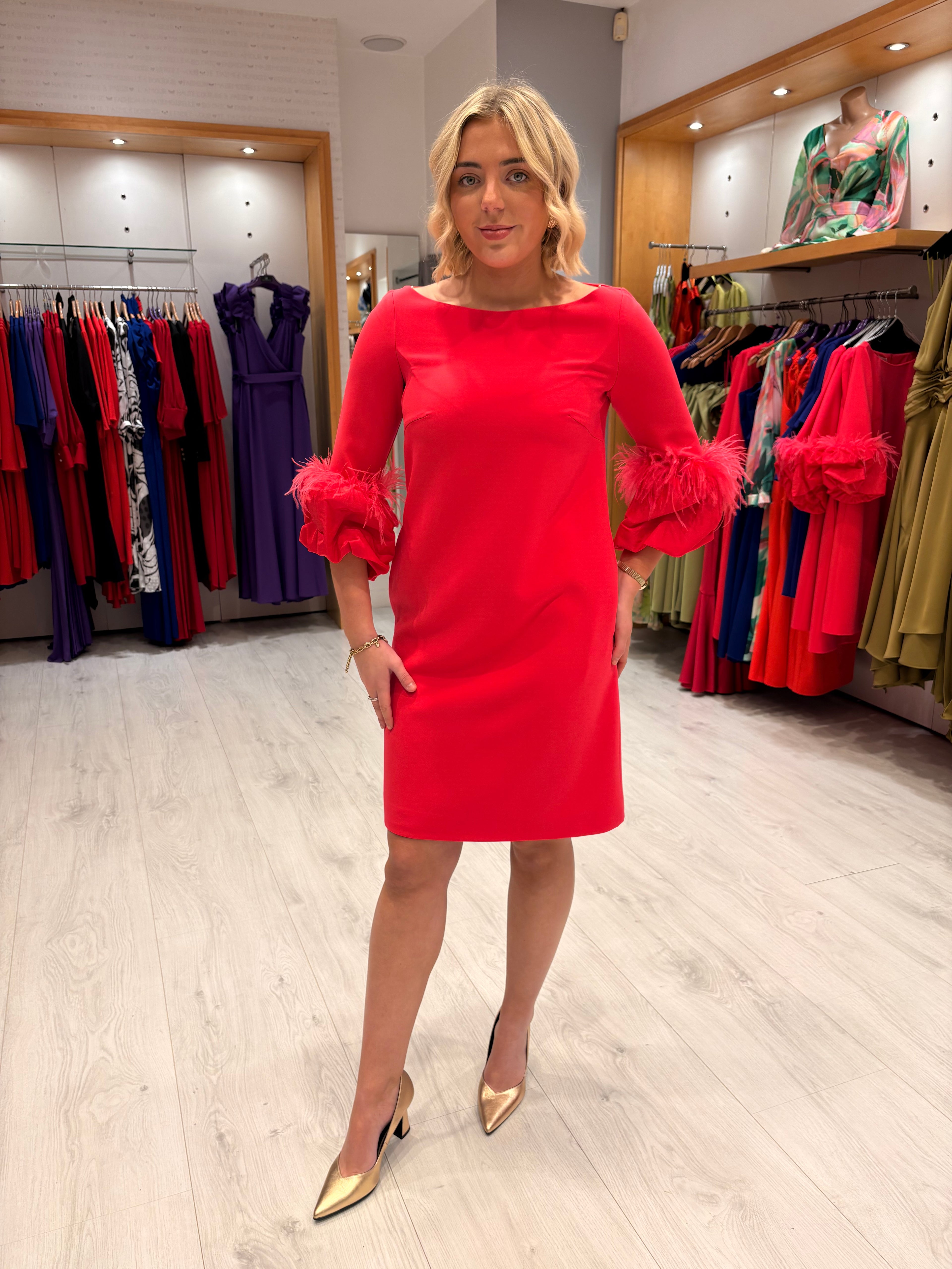 Carla Ruiz Fuchsia Feather Dress