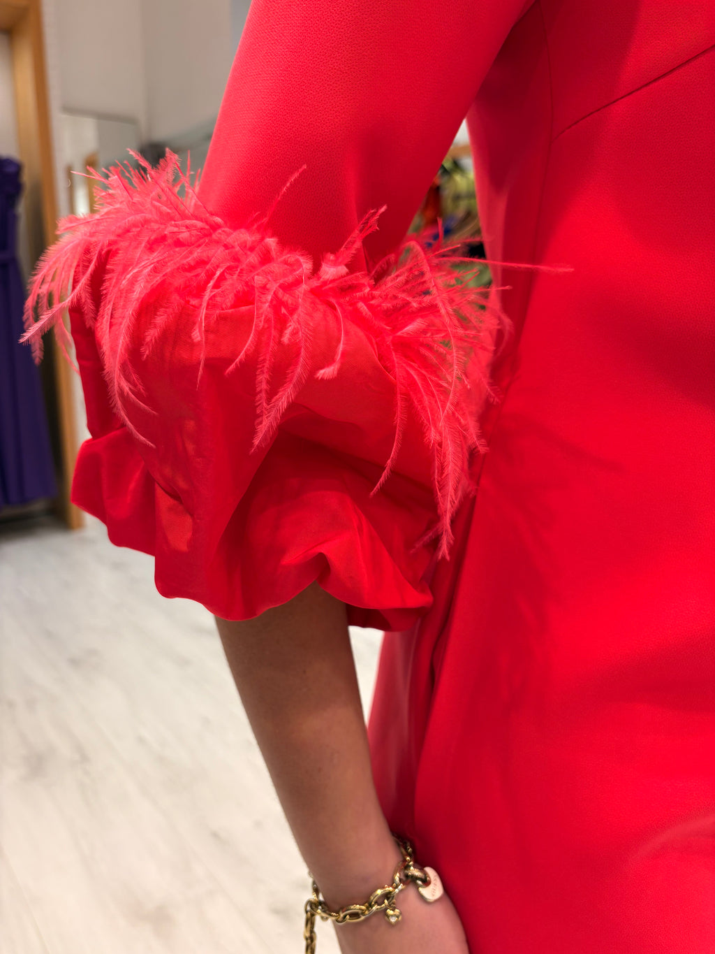 Carla Ruiz Fuchsia Feather Dress