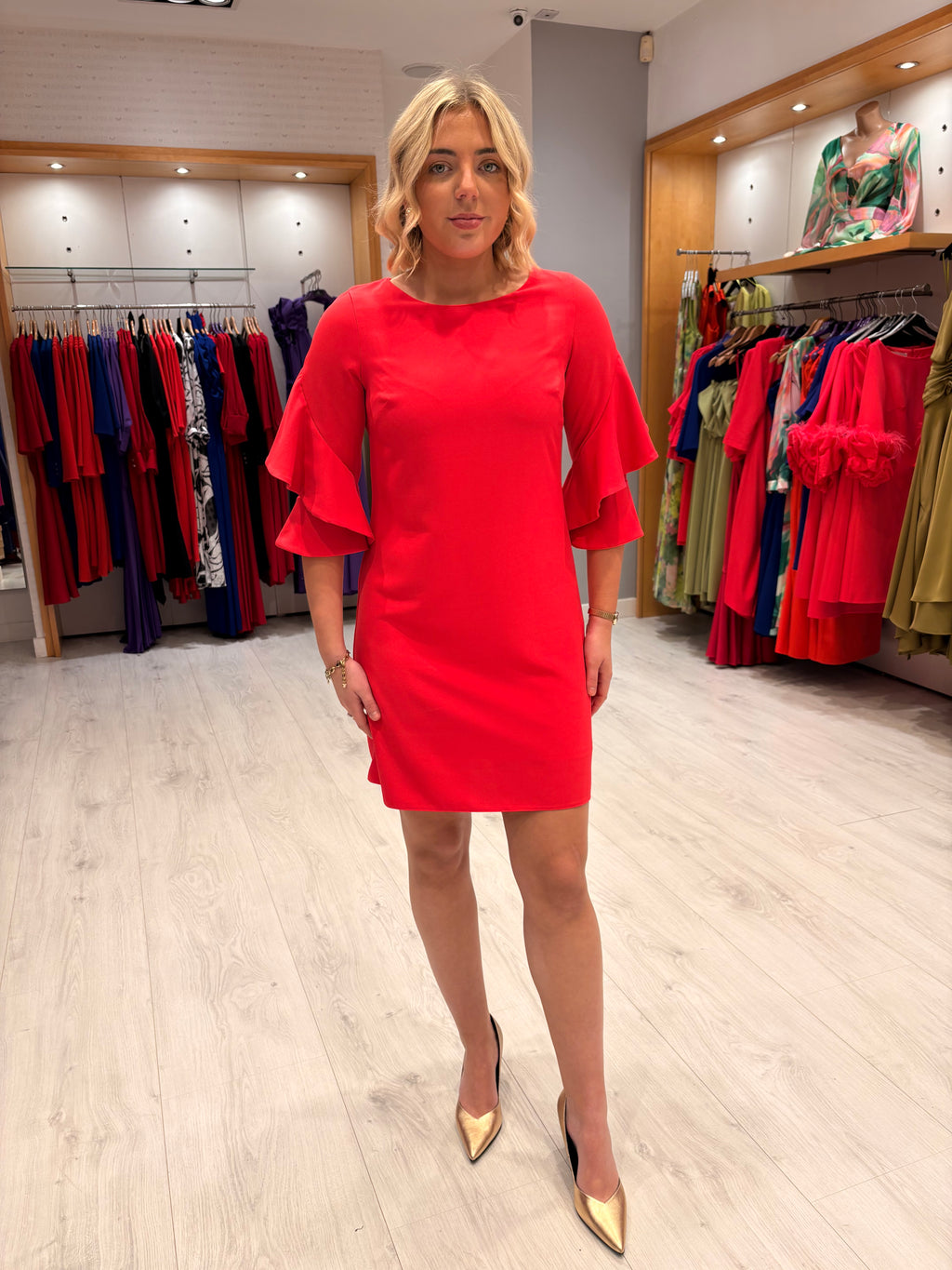 Moncho Heredia Strawberry Ruffle Sleeve Dress