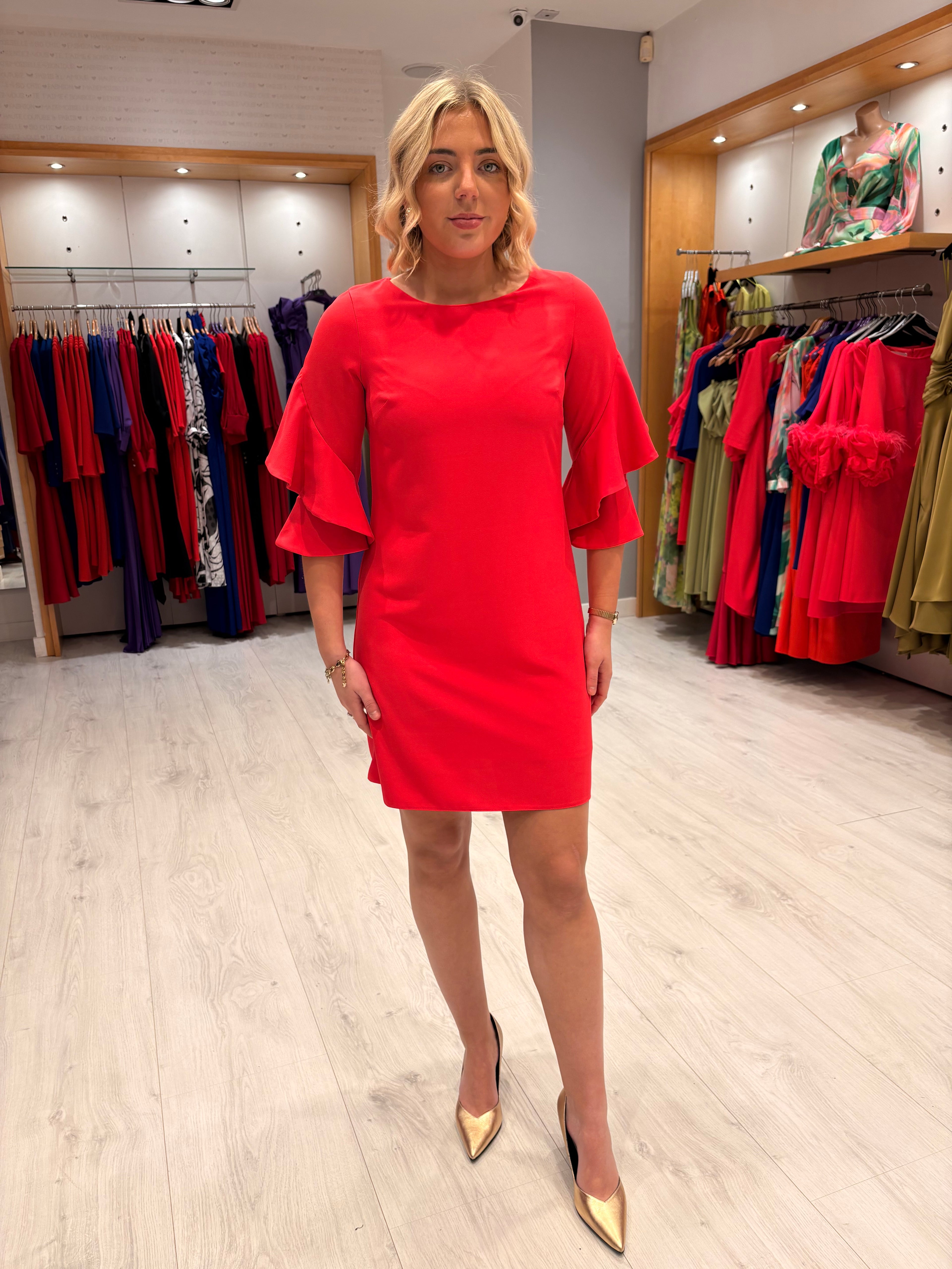 Moncho Heredia Strawberry Ruffle Sleeve Dress