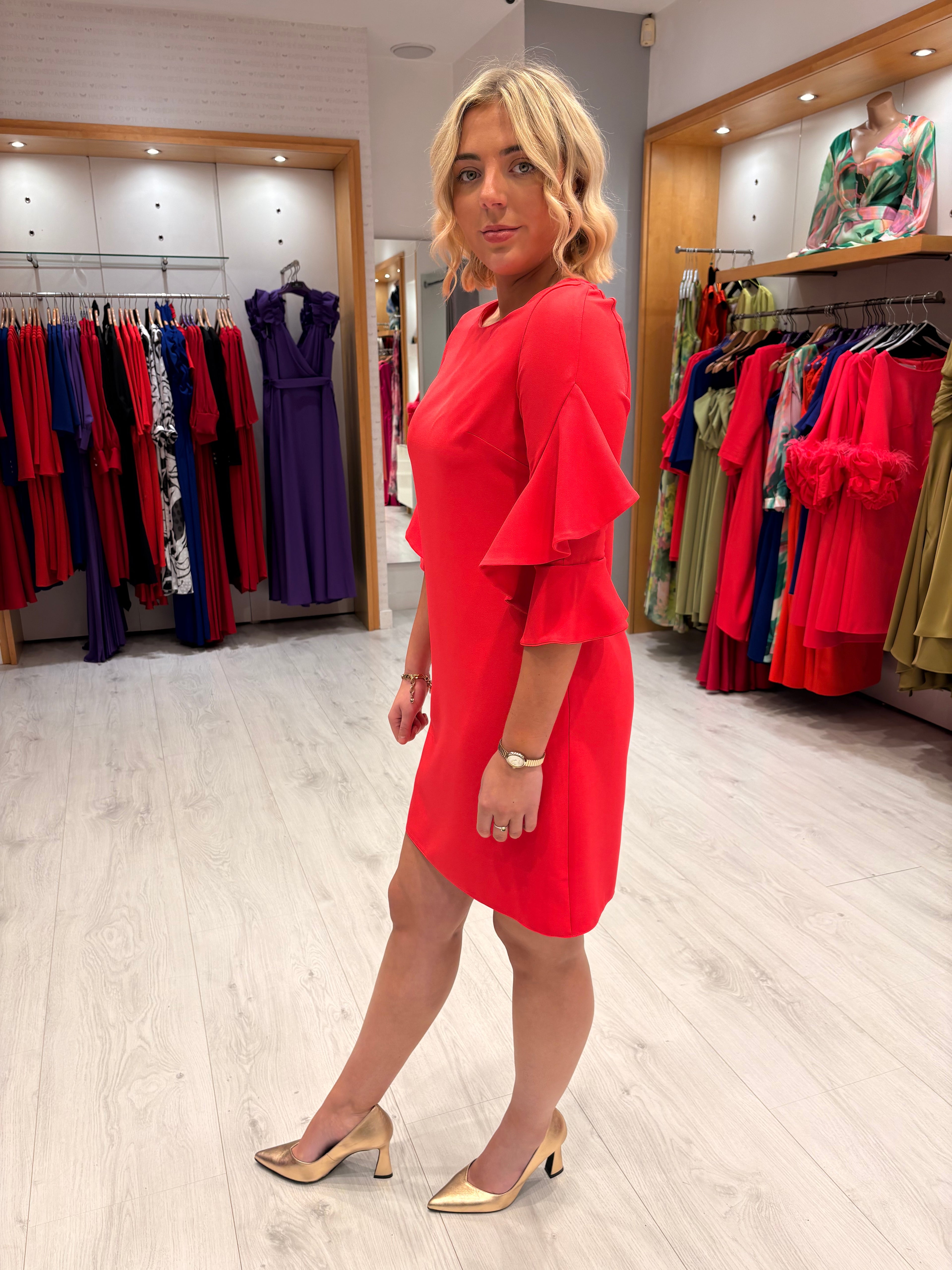 Moncho Heredia Strawberry Ruffle Sleeve Dress