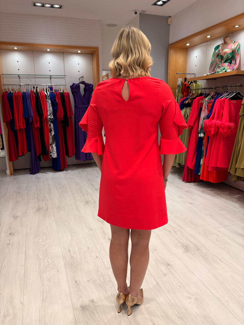 Moncho Heredia Strawberry Ruffle Sleeve Dress