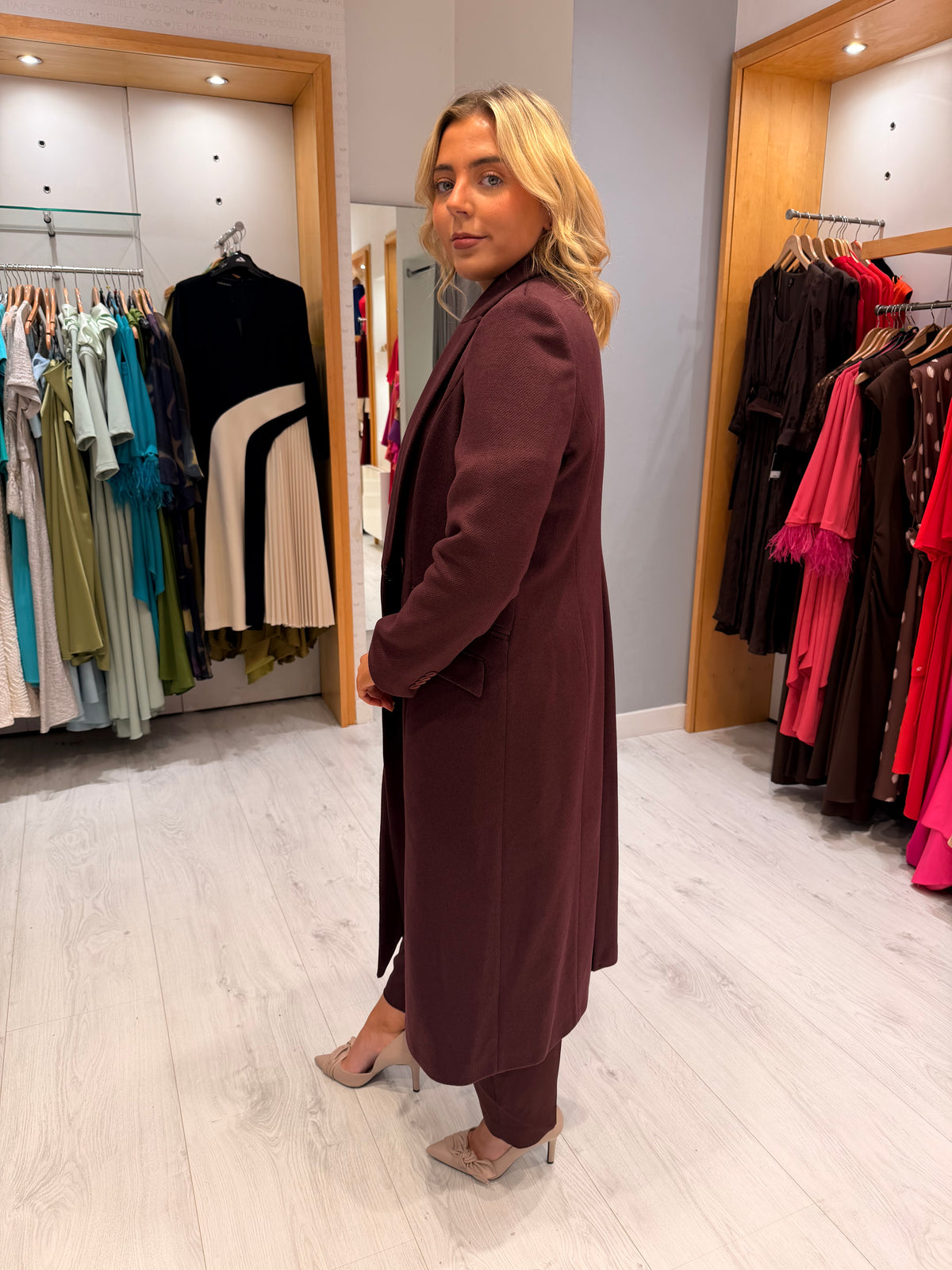 Arggido Burgundy Double-Breasted Long Coat