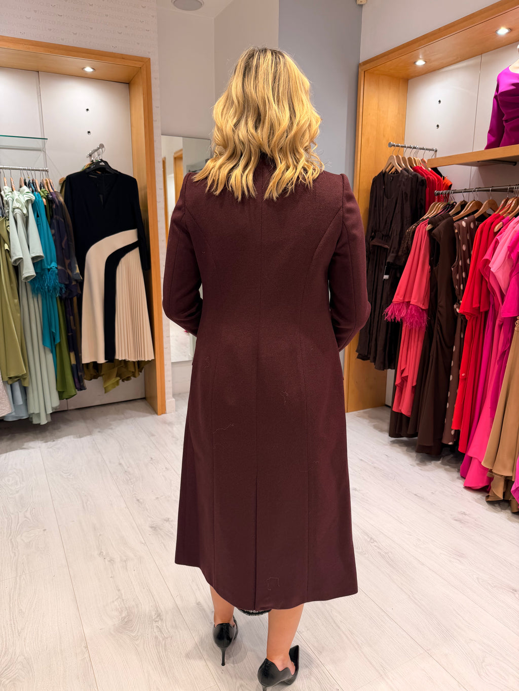 Arggido Burgundy Double-Breasted Long Coat