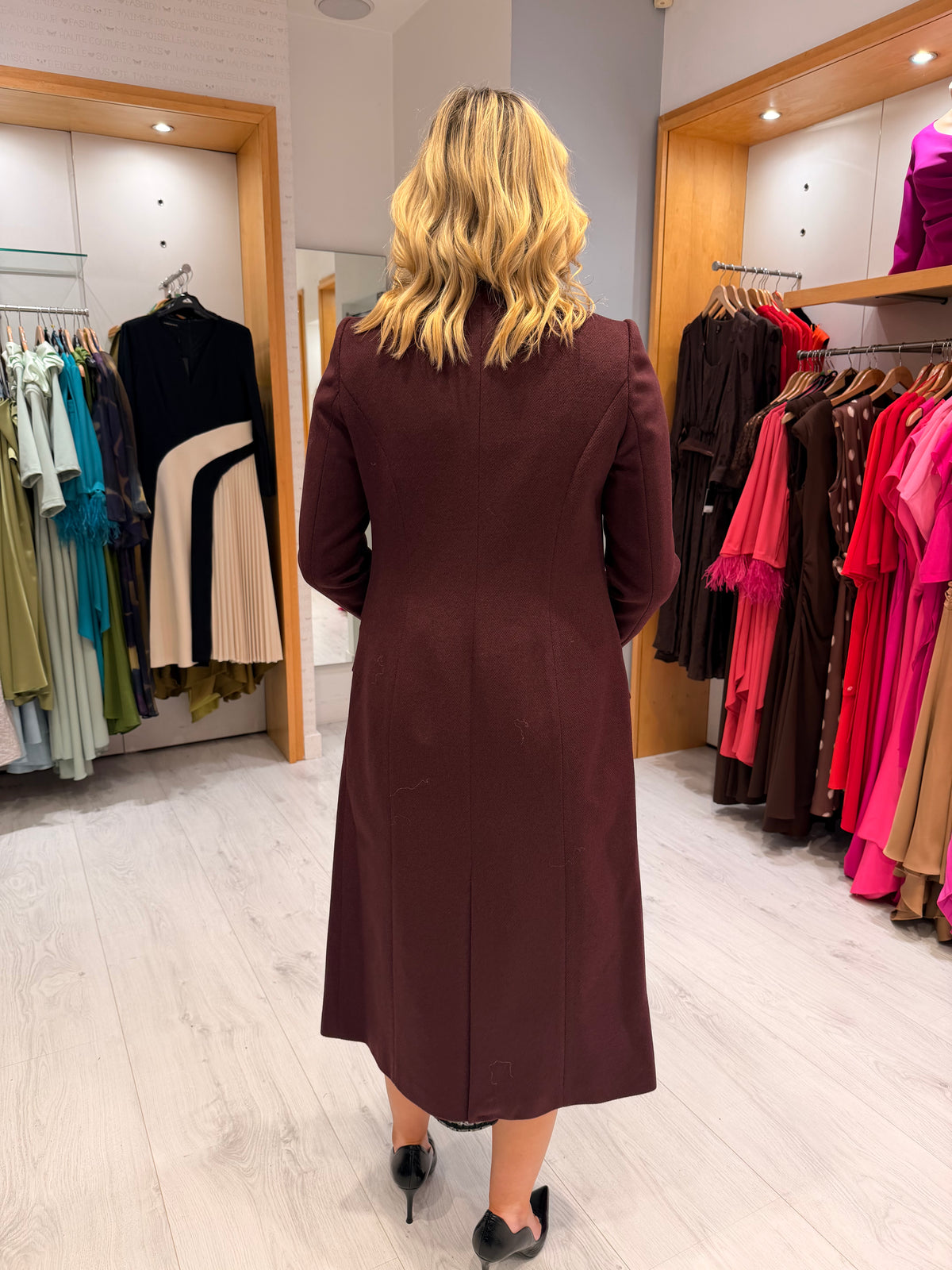 Arggido Burgundy Double-Breasted Long Coat